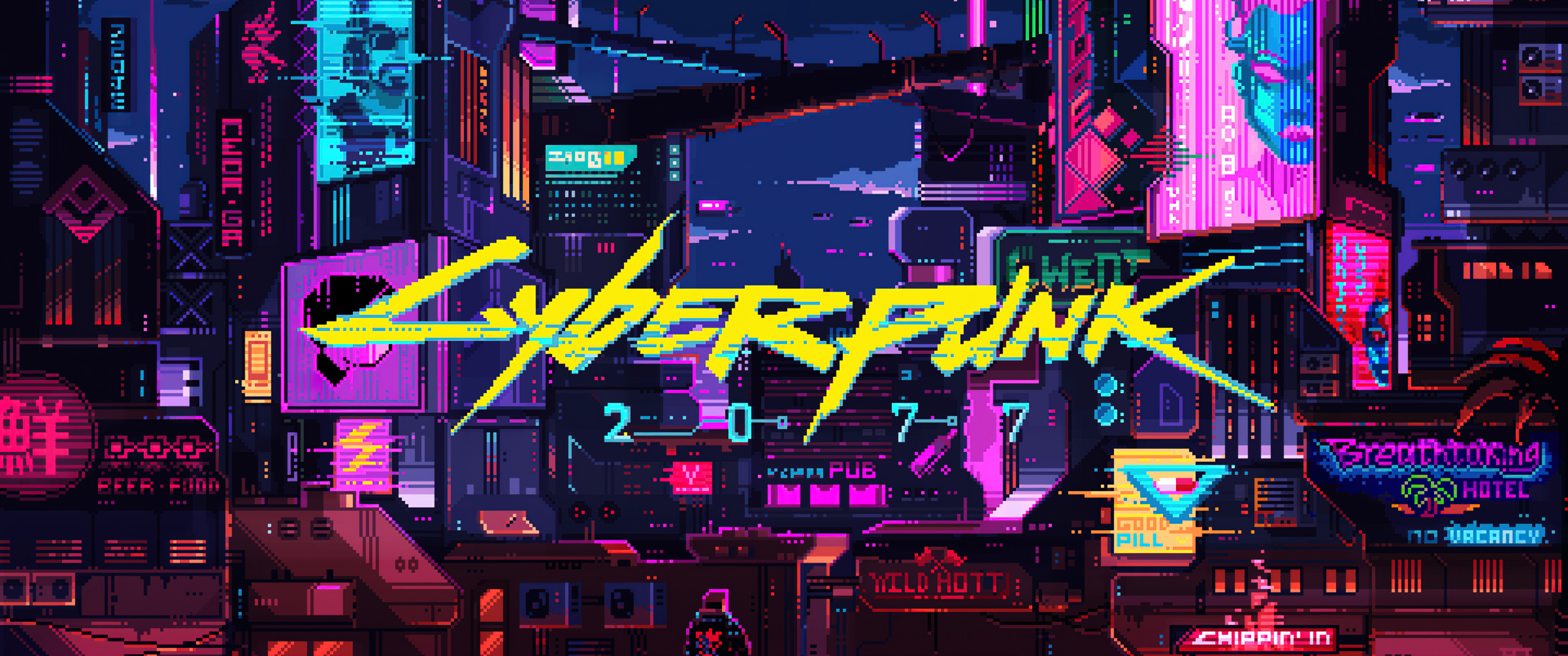 3440x1440 Cyberpunk 1080 Cyberpunk 2077 Wallpaper 4K, Retro, Artwork, Pixel Art