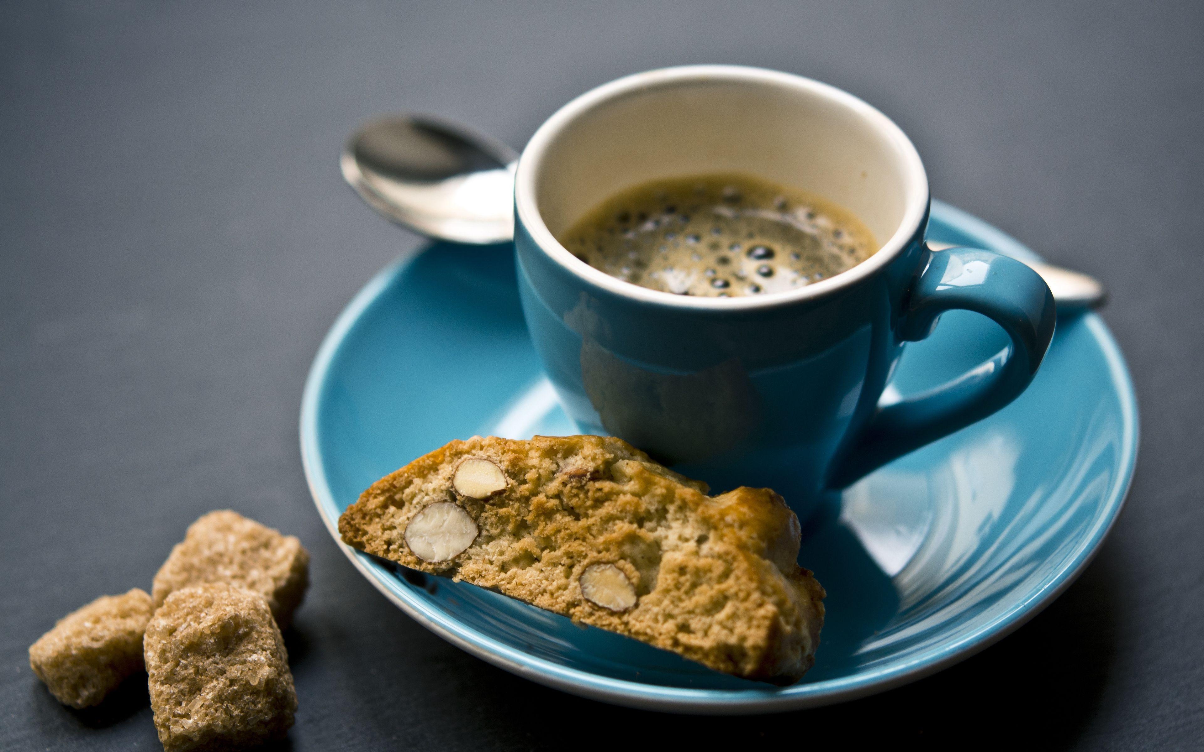 3840x2400 Download wallpaper 3840x2400 coffee, espresso, almonds, biscuits