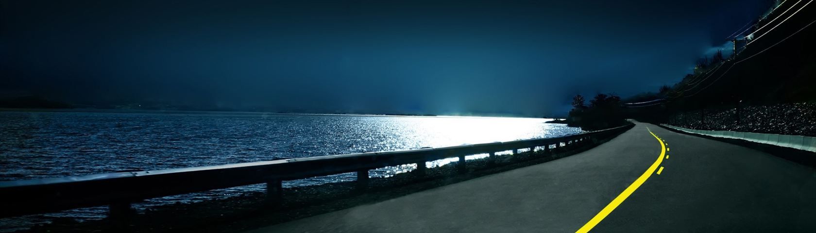 1680x480 Coastal Road at Night • Image • WallpaperFusion by Binary Fortress Software