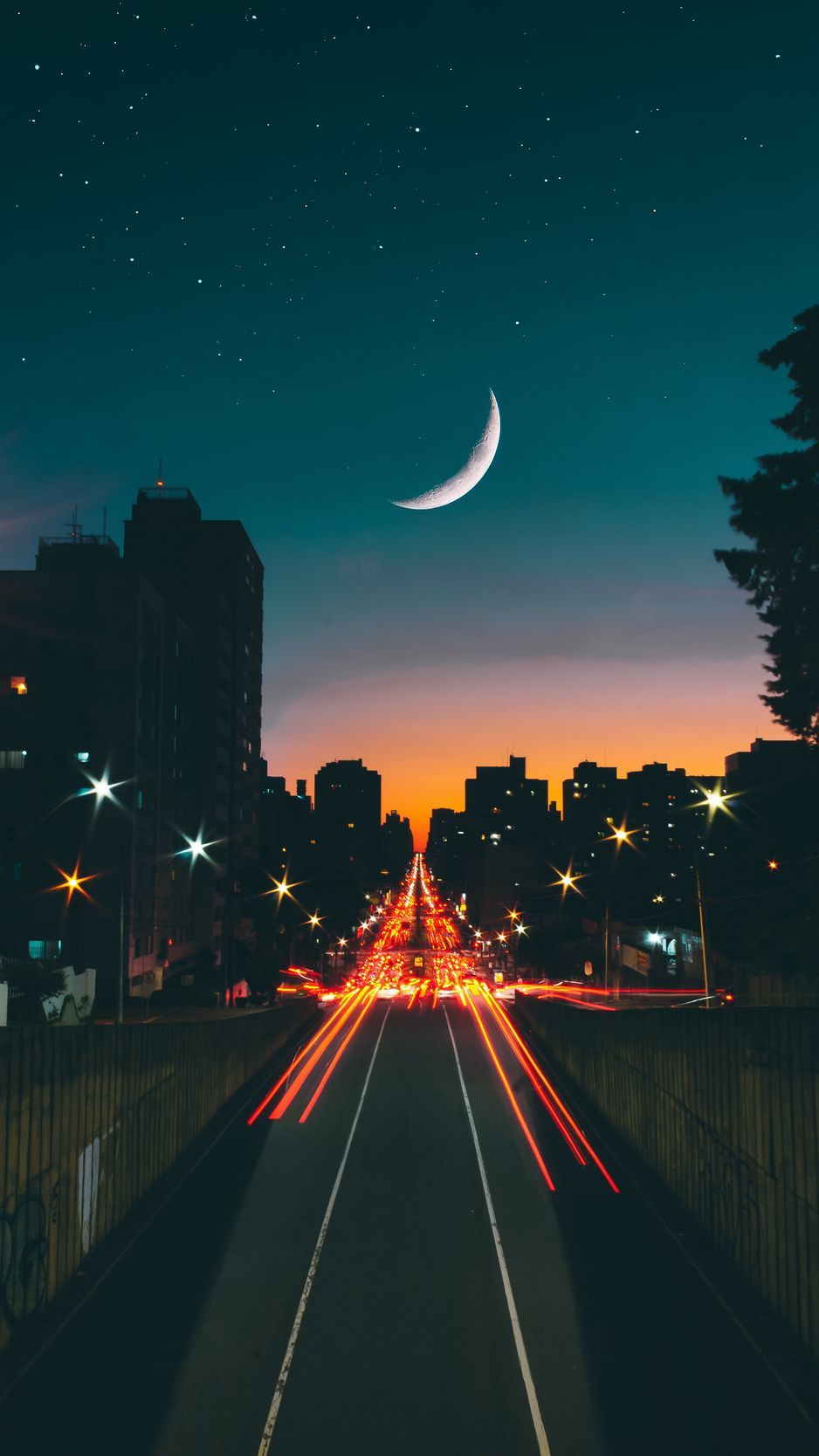 938x1668 Download Wallpaper 938x1668 Road, Night, Stars, Moon, Long Exposure Iphone 8 7 6s 6 For Parallax HD Background