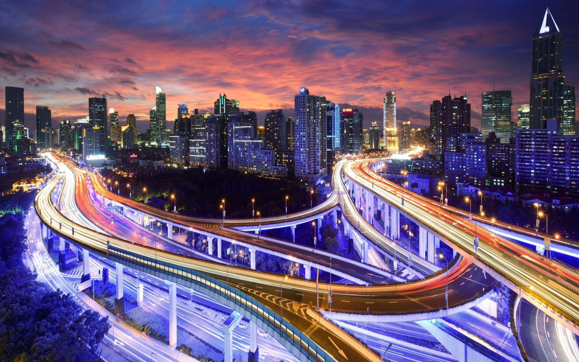 1920x1200 city, Night, Light, Highway, Road, Endurance, Skyscrapers, Buildings Wallpaper HD / Desktop and Mobile Background