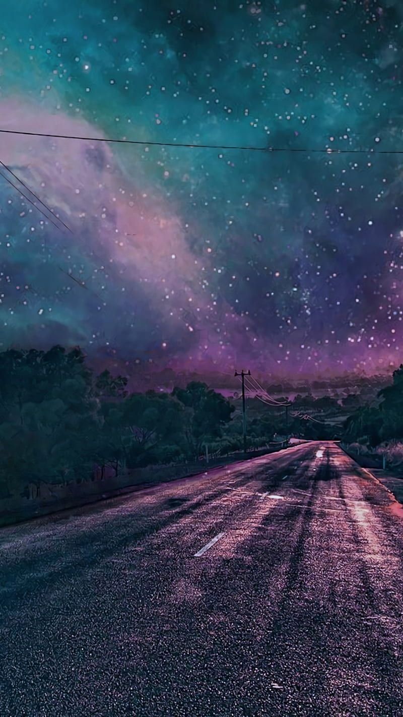 800x1422 Road, night, sky, HD phone wallpaper