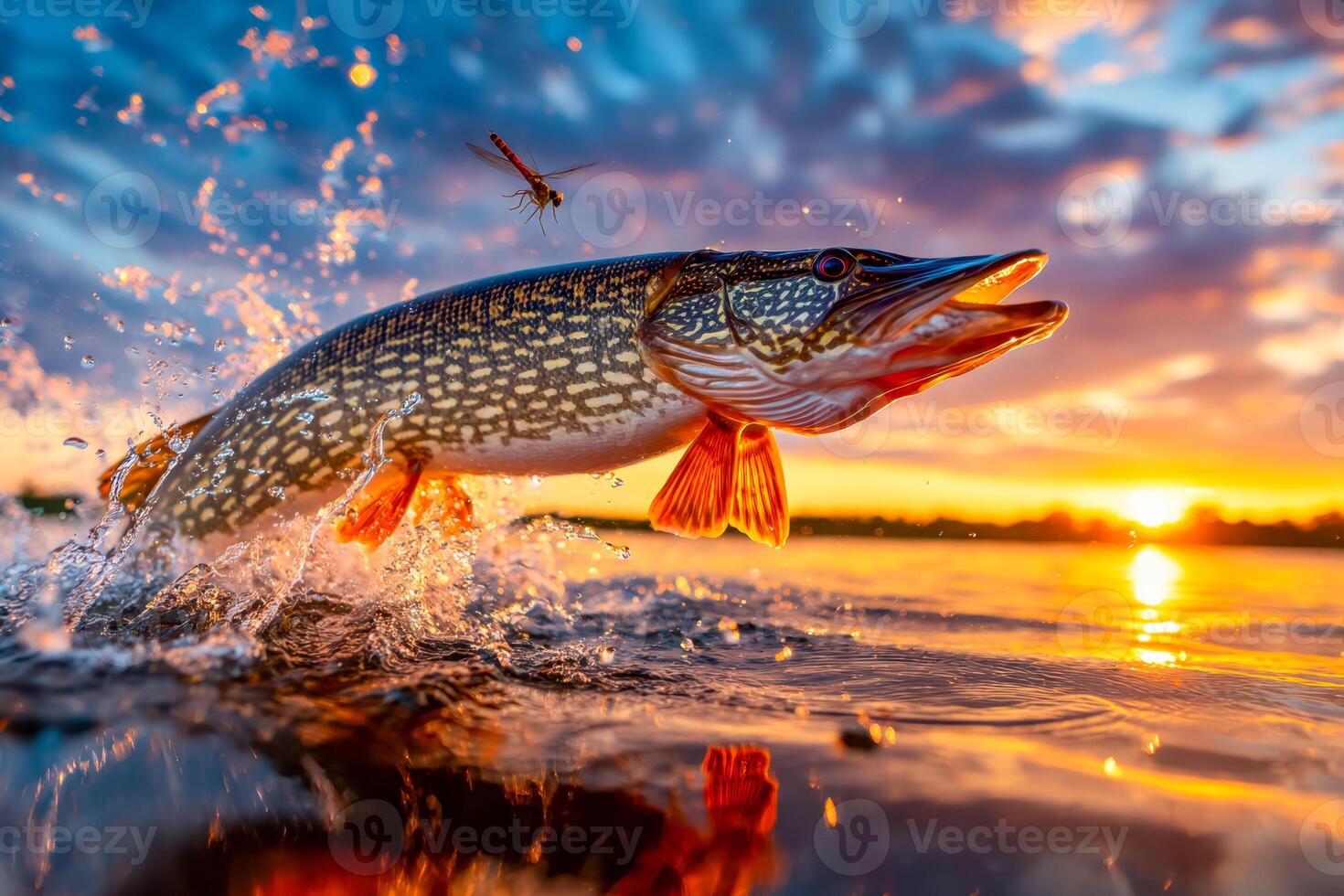 1470x980 Powerful northern pike leaps dramatically from water in vibrant action shot