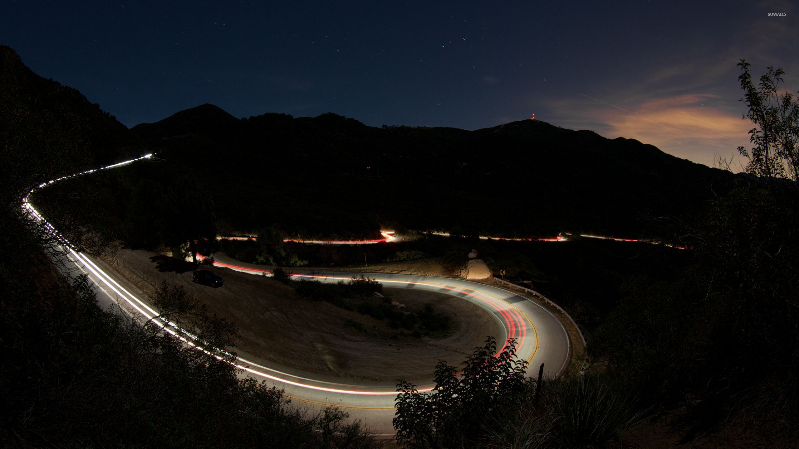 2560x1440 Road in the mountains at night wallpaper wallpaper