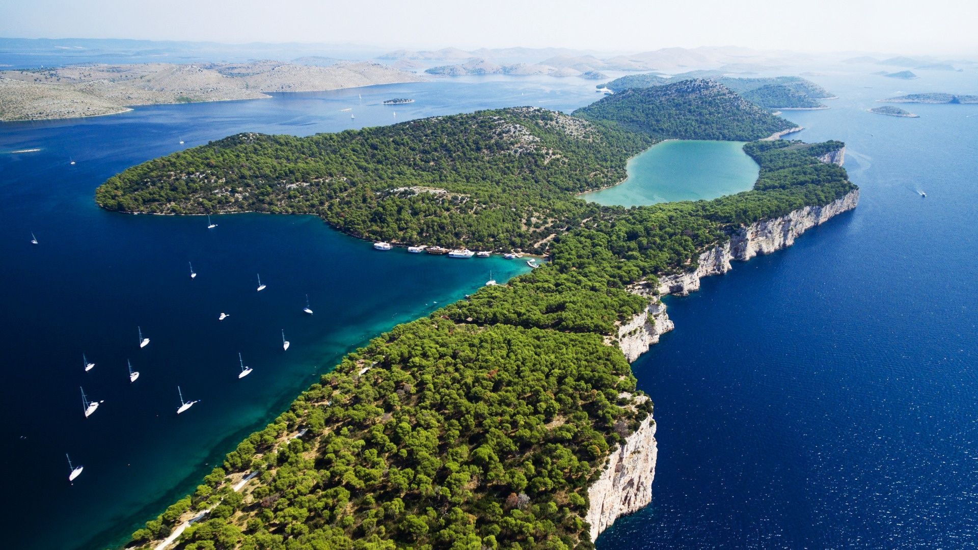 1920x1080 Wallpaper sea, island, Croatia, Adriatica, Jadran, archipelago, view from the height, Kornati for mobile and desktop, section пейзажи, resolution 1920x1080