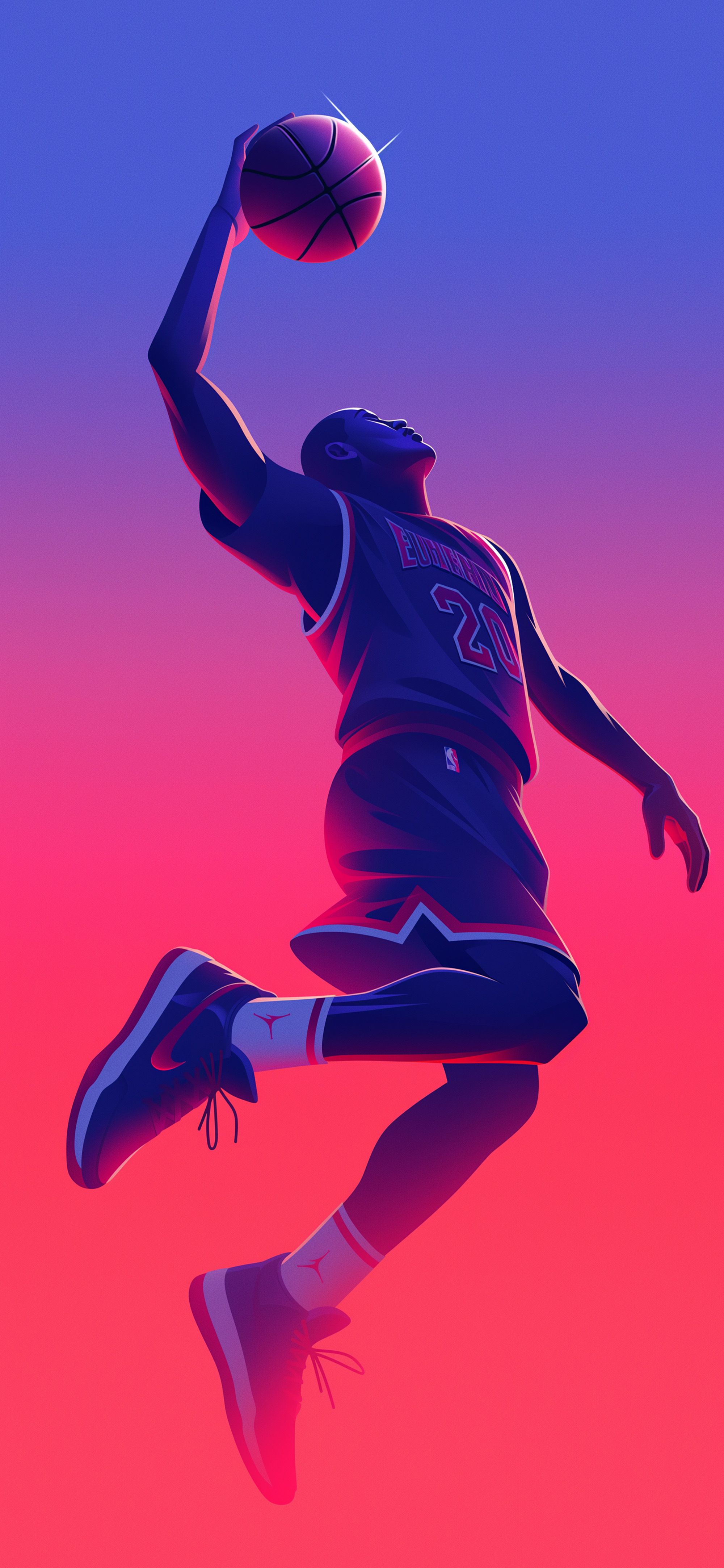 2000x4329 Basketball Player Slam Dunk Gradient Wallpaper