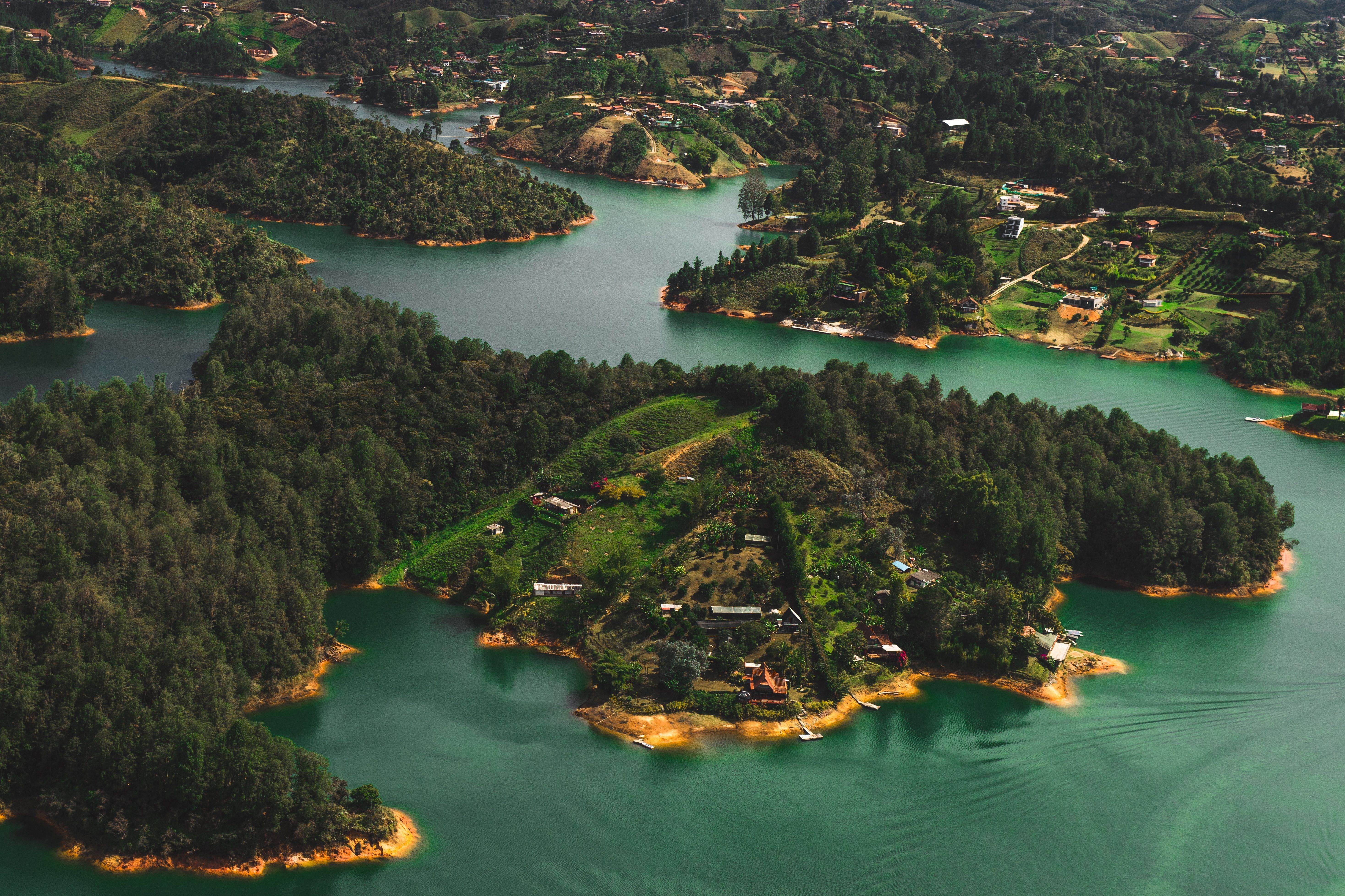 5870x3913 Wallpaper Archipelago, River Island, Nature, Birds Eye View, Theatrical Scenery, Background Free Image