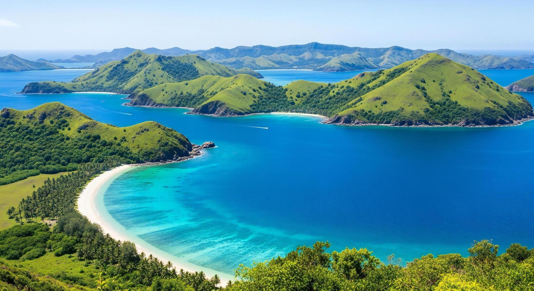 1797x980 Nature background, Nature wallpaper, Lush green islands with white sand beaches meet clear blue ocean waters under a bright sky
