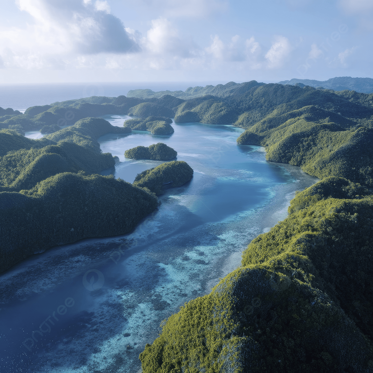 1200x1200 An Aerial View Of The Tropical Islands And Lagoons With Lush Greenery Covering Their Hillsides Blue Ocean Is Visible Between These Archipelagos, Aerial View, Tropical, Islands Background Image And Wallpaper for Free