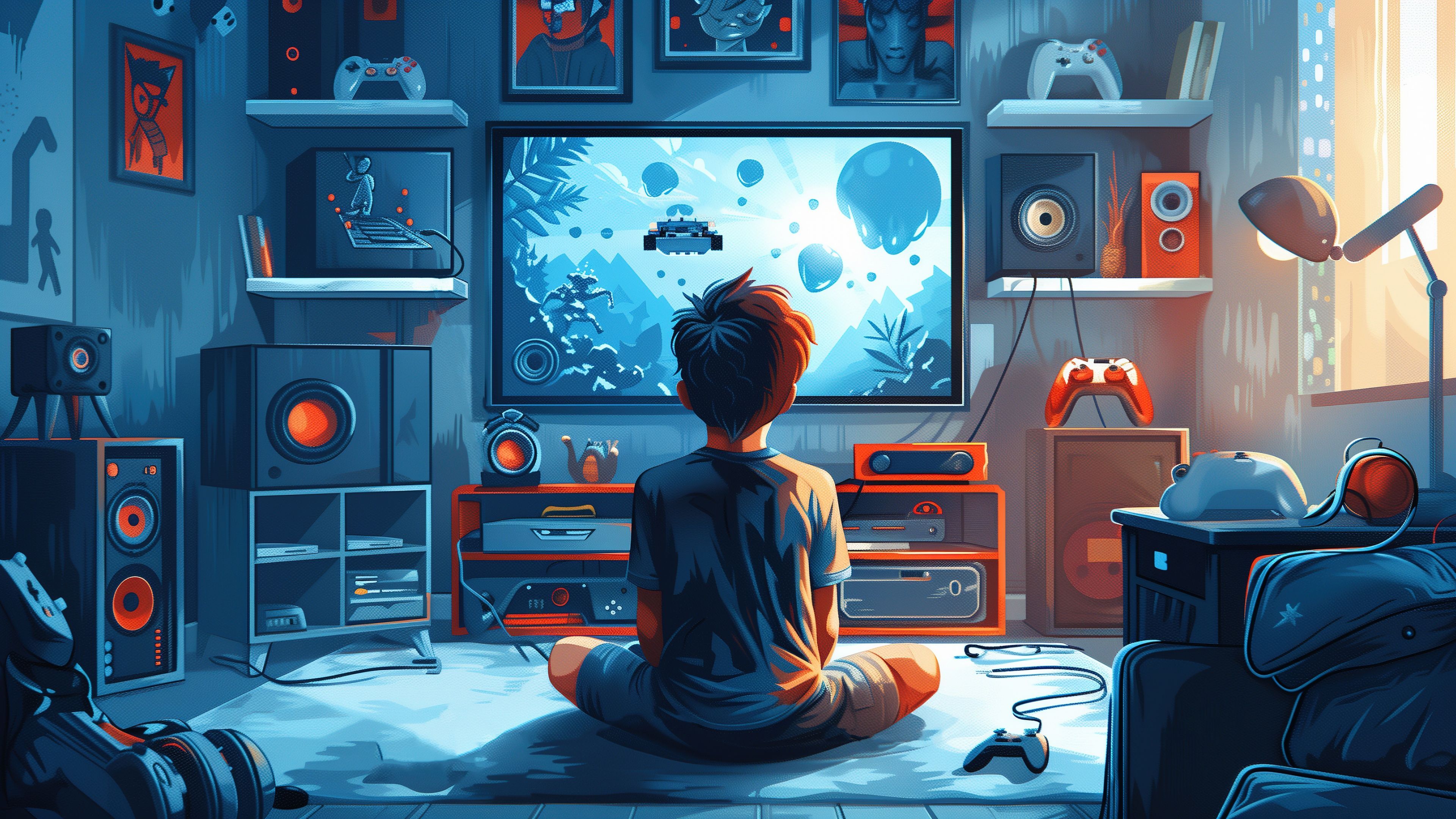 3840x2160 Gamer Wallpaper 4K, Gaming room, AI art, 5K