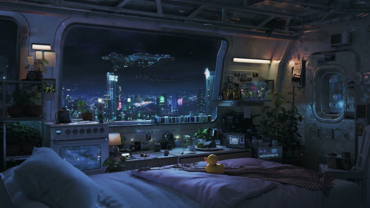 1280x720 Bedroom Dystopian Cyberpunk City Live Wallpaper 4k