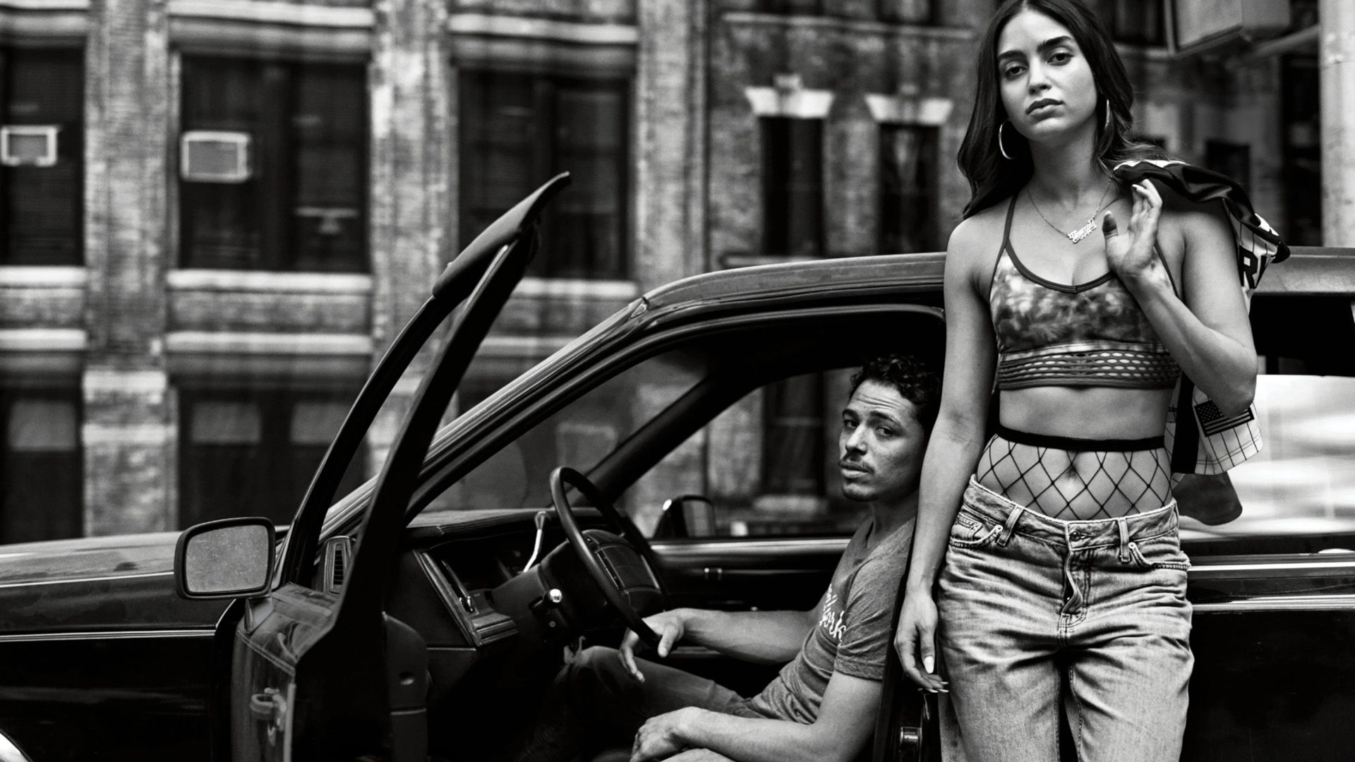 1920x1080 Black And White Photo Of Anthony Ramos Melissa Barrera HD In The Heights Wallpaper