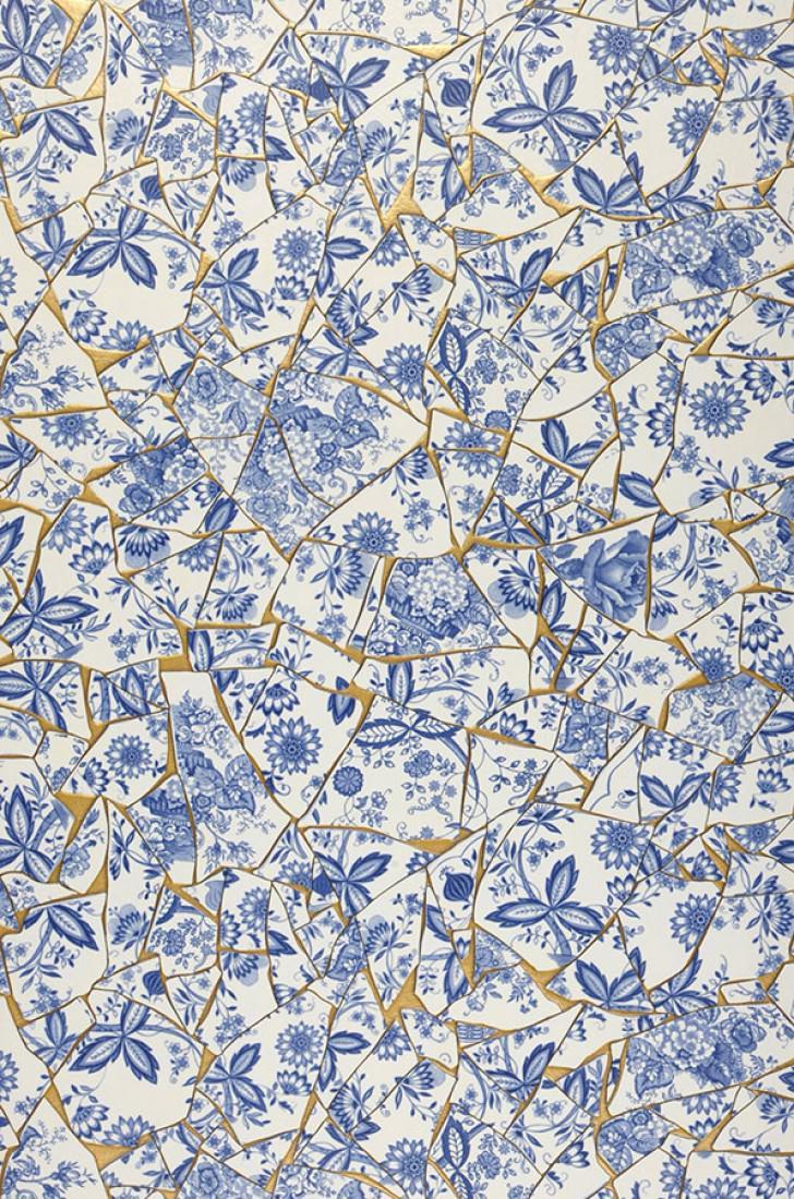 728x1100 Wallpaper Broken China Pearl gold, Sapphire blue, Pigeon blue