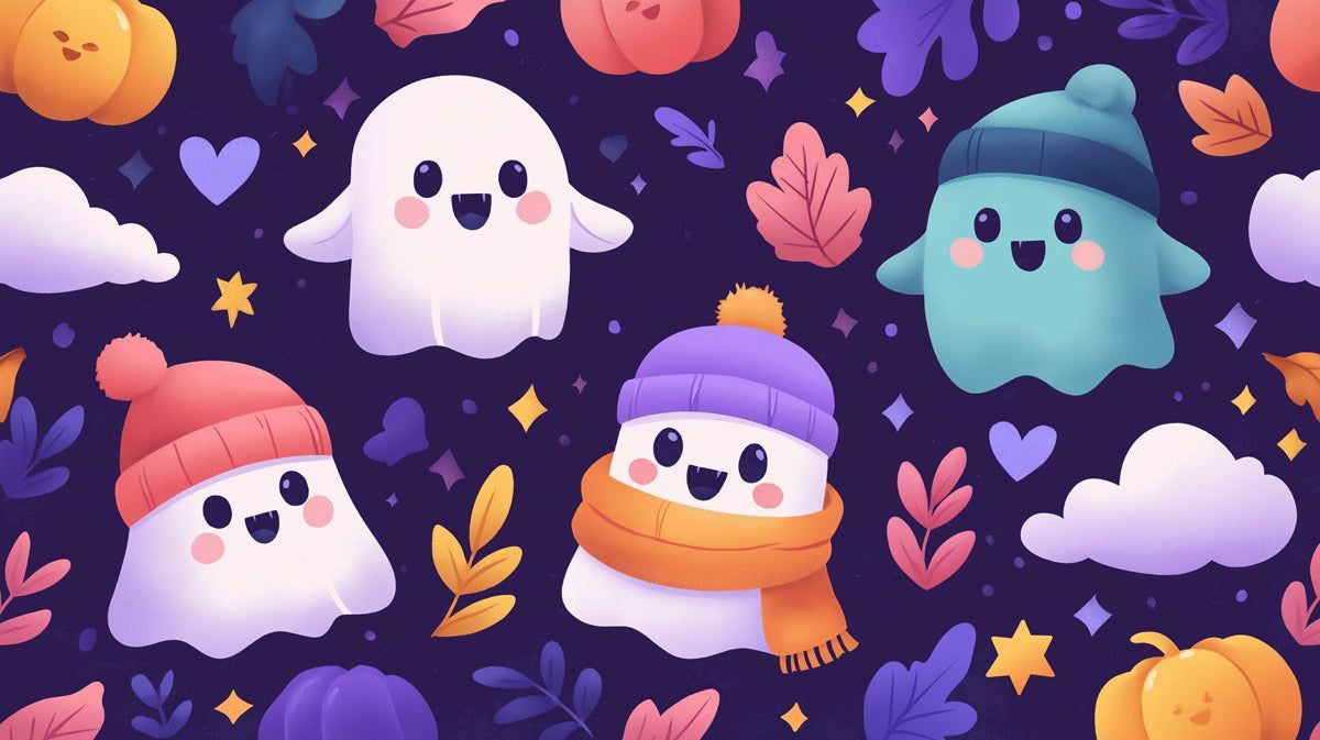 1200x673 Whimsical Halloween Ghost Pattern Wallpaper. Cute Spooky Friends & Fa