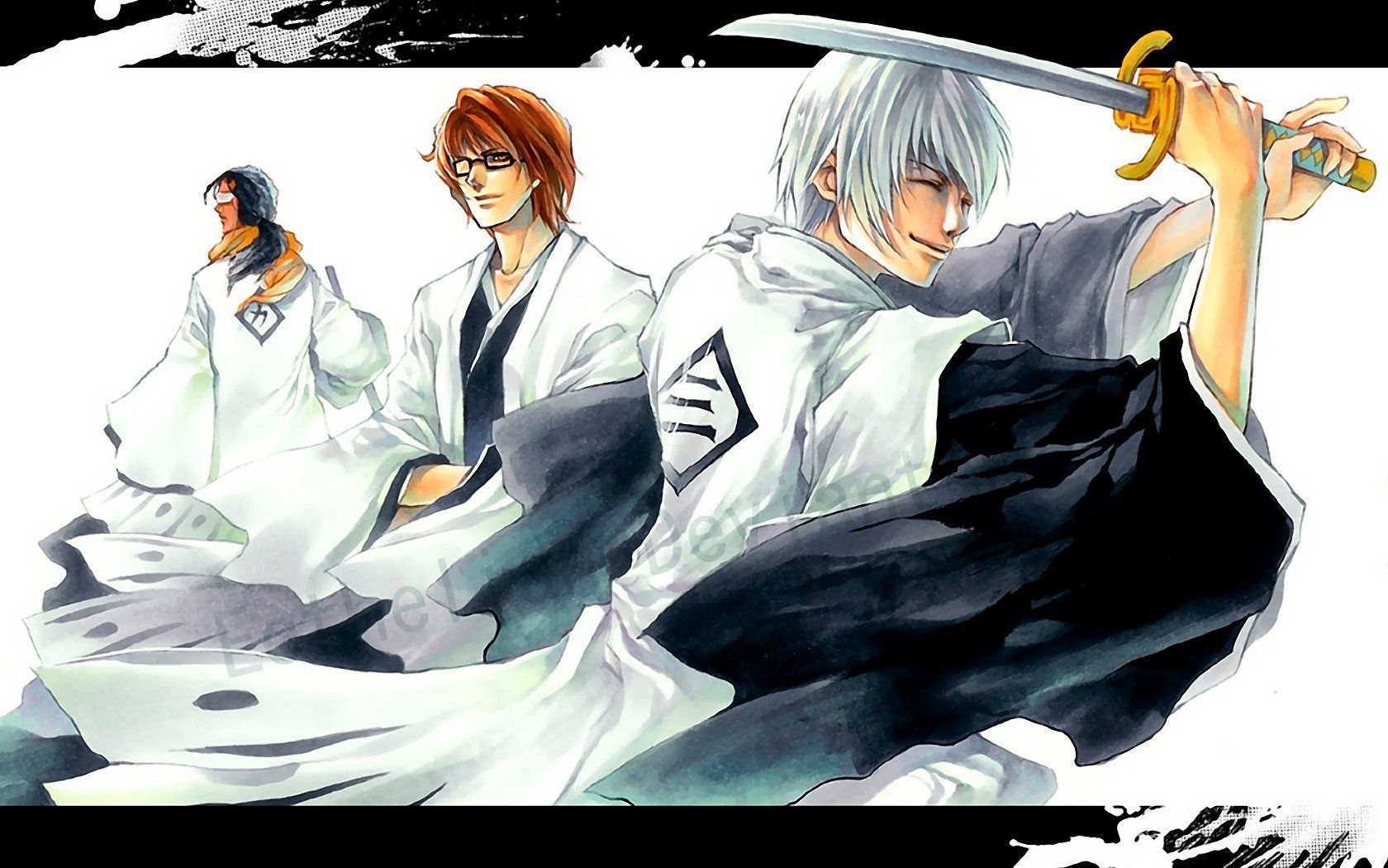 1680x1050 Bleach HD Wallpaper: Kaname Tosen, Sōsuke Aizen, and Gin Ichimaru