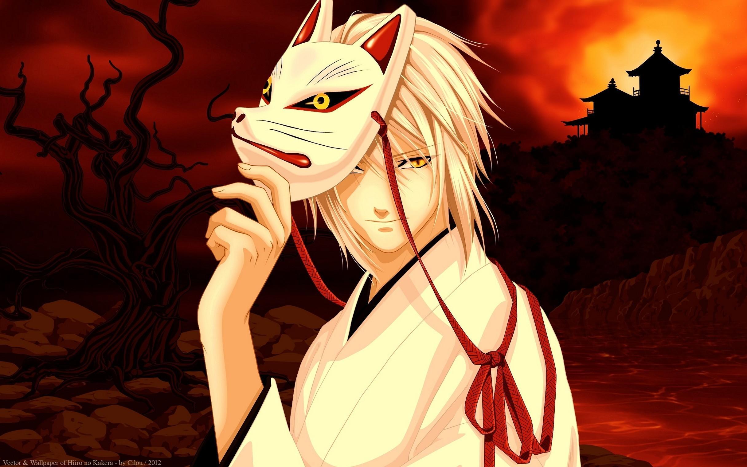 AI Art Generator Anime male kitsune black and white hair fox boy anime  artwork