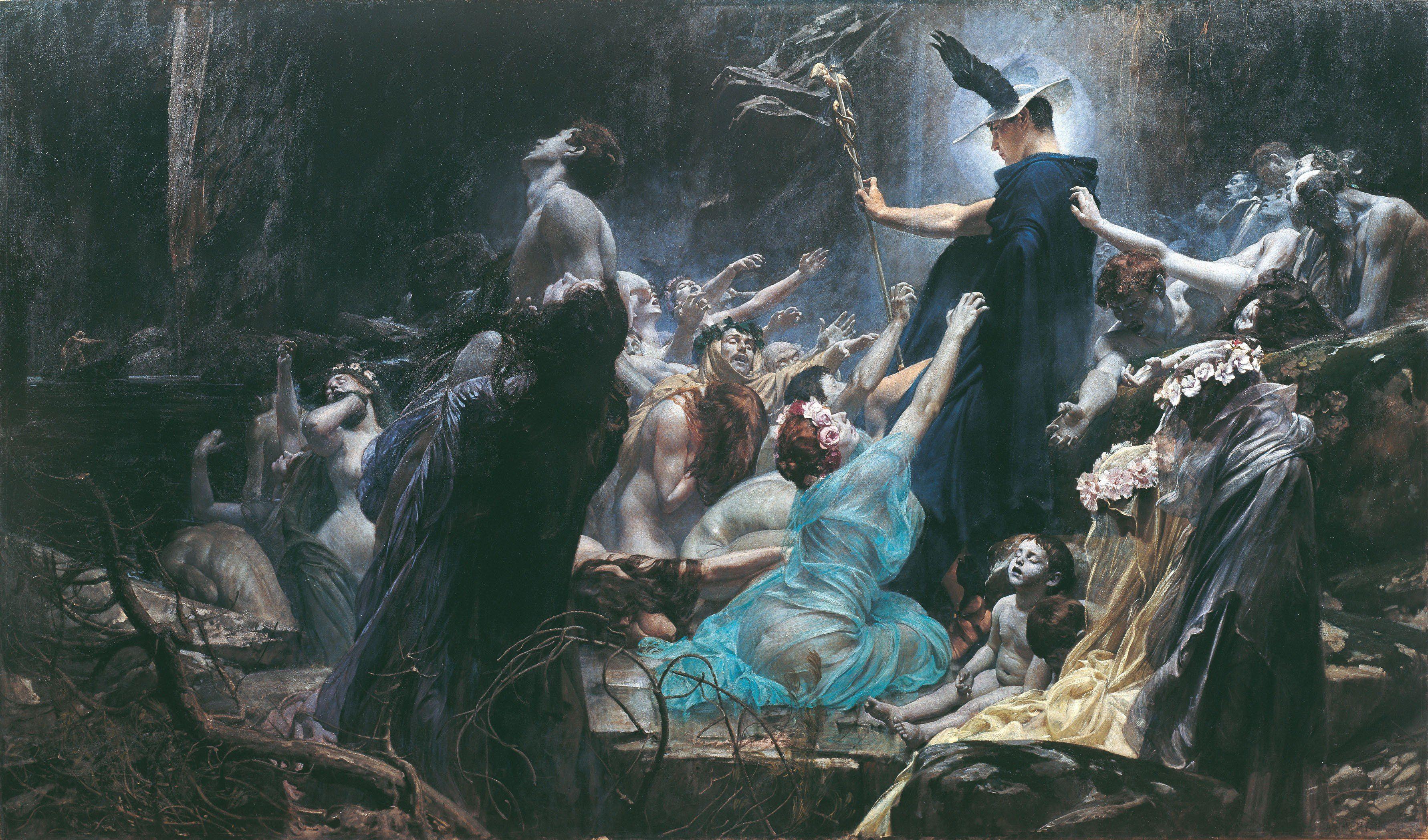 3564x2097 greek mythology, Adolf Hirschl, Souls on the Banks of the Acheron
