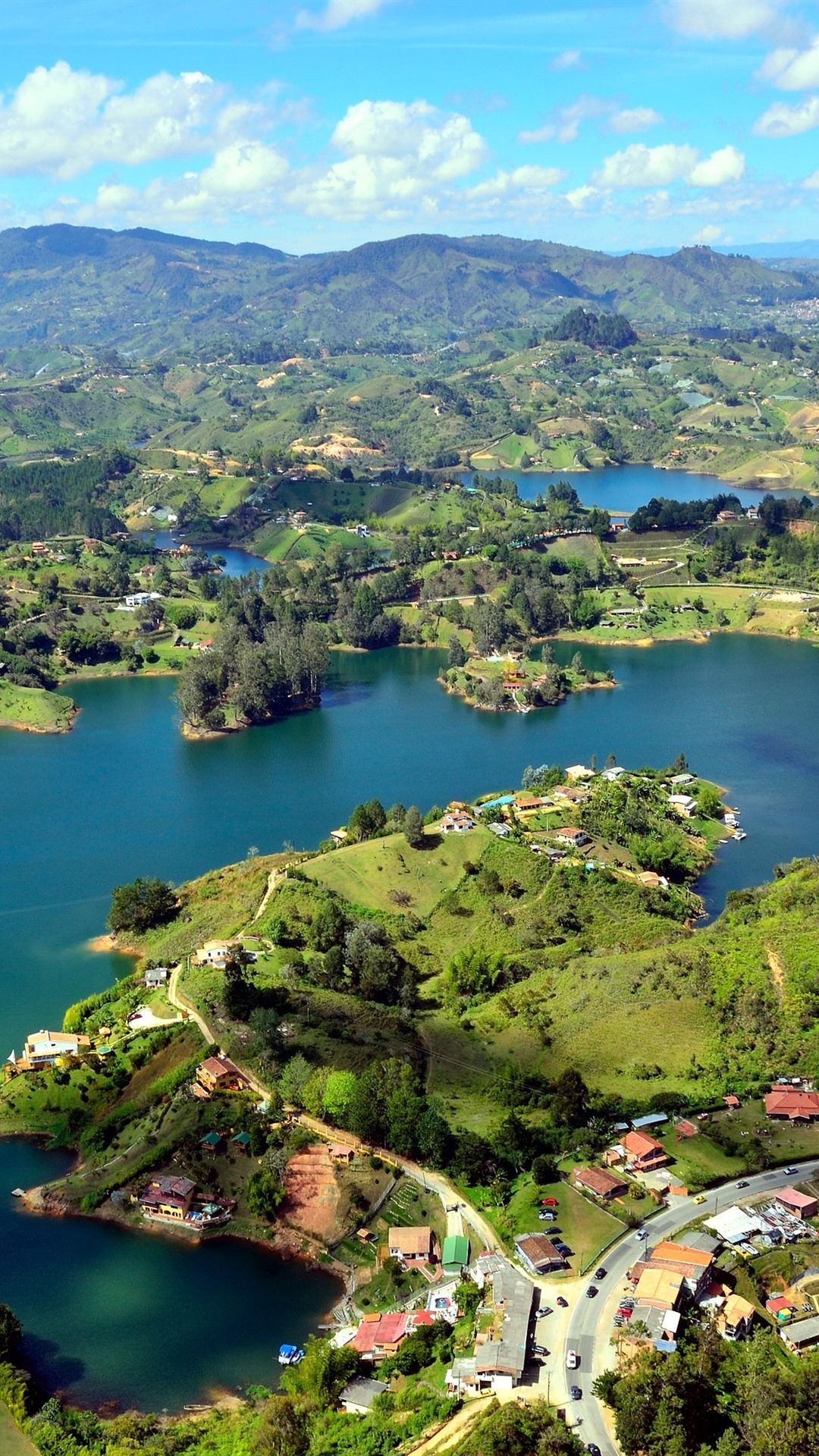 1080x1920 Guatape, Colombia, River, Islands, Town, Mountains 1080x1920 IPhone 8 7 6 6S Plus Wallpaper, Background, Picture, Image