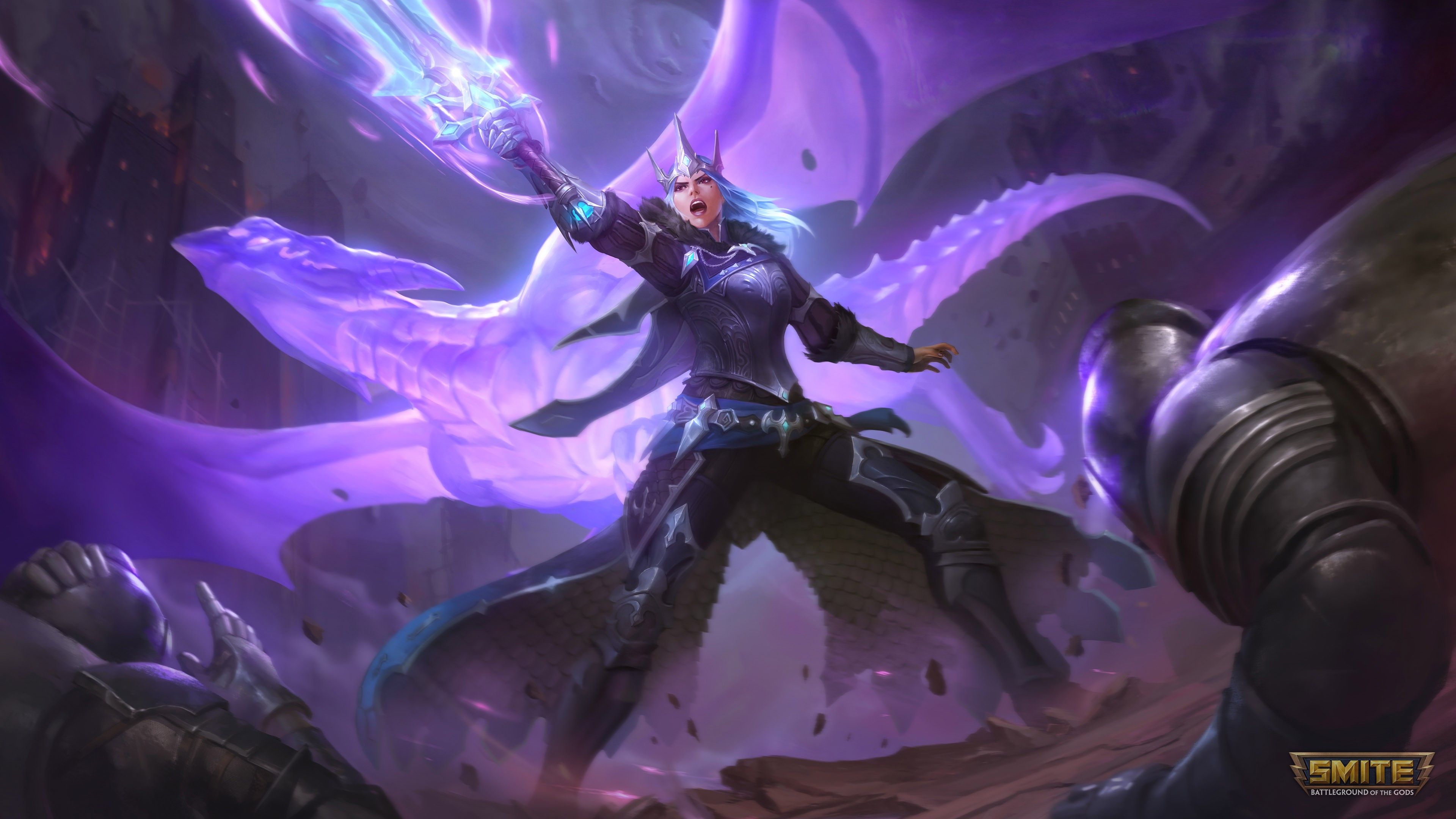 3840x2160 Morgan le Fay Purple Background 4K HD Smite Wallpaper