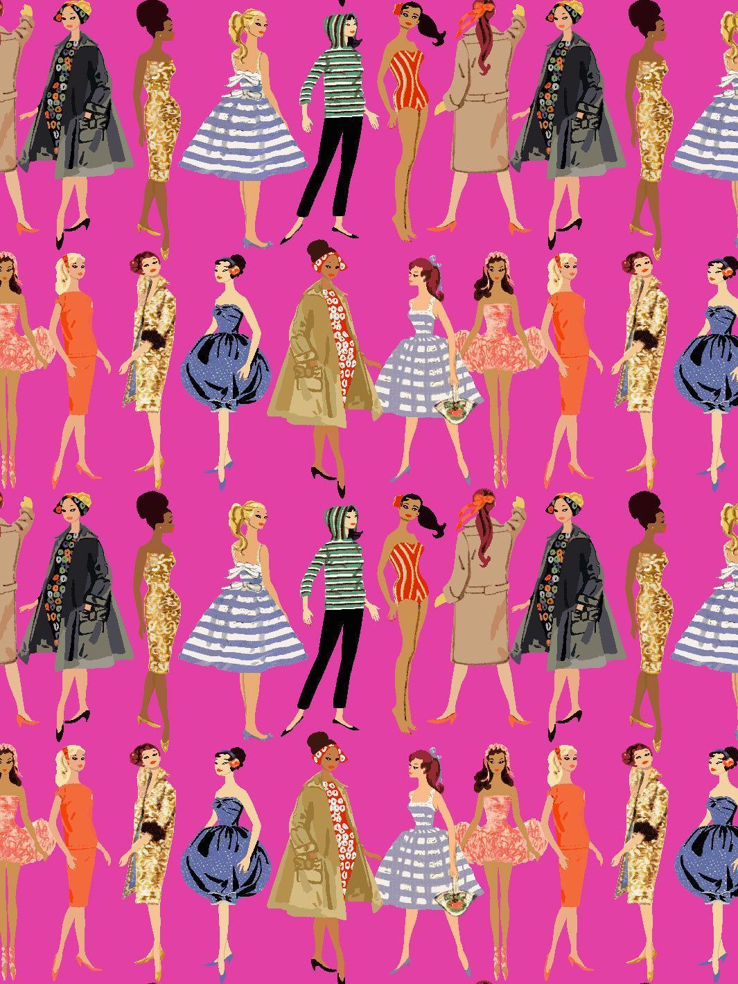 1065x1420 'Vintage Illustration' Wallpaper Barbie™ Pink