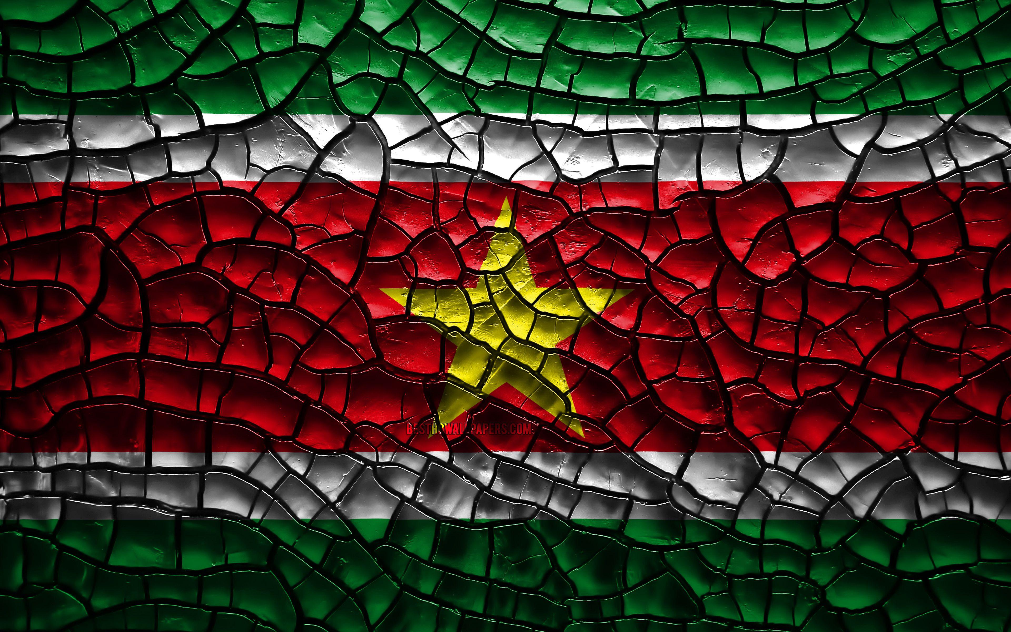 3840x2400 Download wallpaper Flag of Suriname, 4k, cracked soil, South