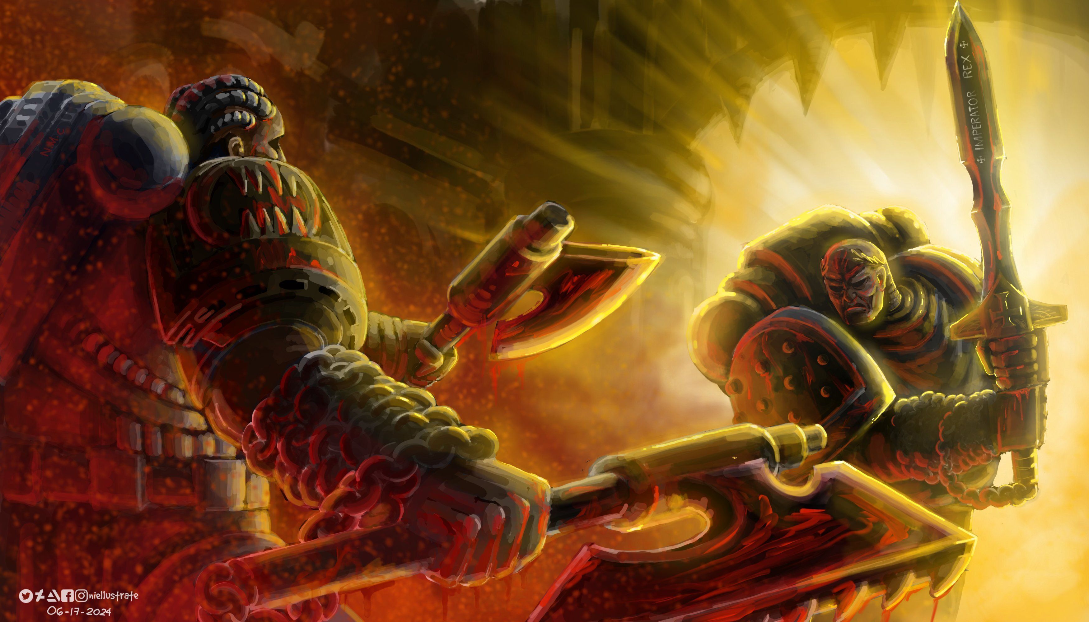 3500x2000 The Fated Day / niellustrate - kharn the betrayer - World Eaters - Warhammer 40000 - фэндомы - Sigismund - Imperial Fists - Space Marine - Imperium - Horus Heresy