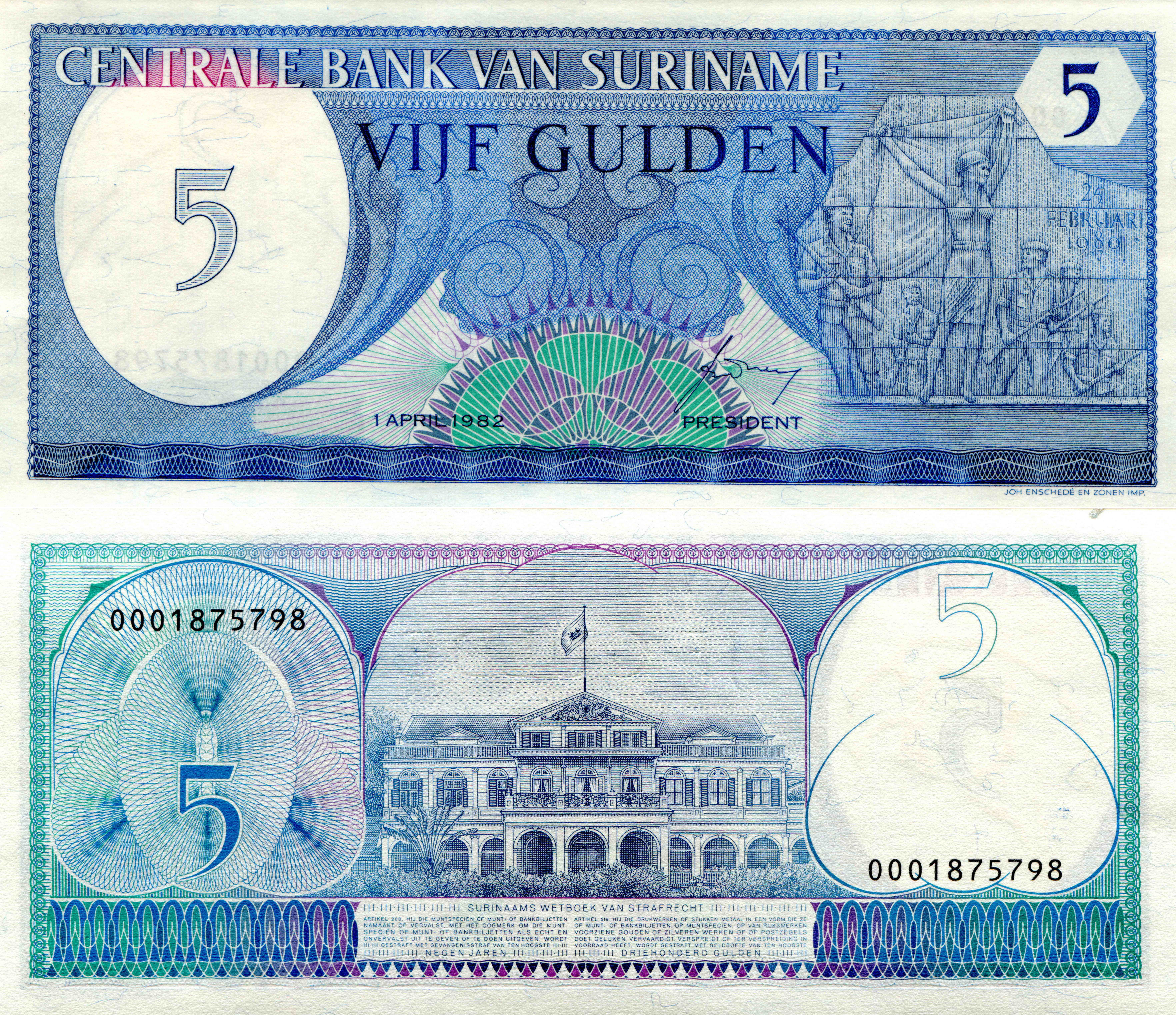 7056x6088 image Banknotes 5 guilders Suriname Money 7056x6088