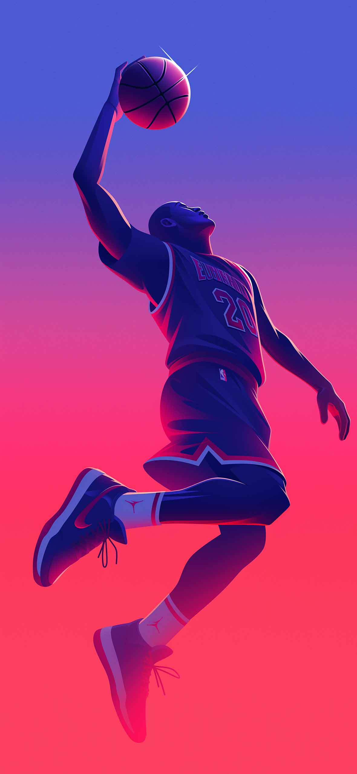 1180x2554 Basketball Player Slam Dunk Gradient Wallpaper