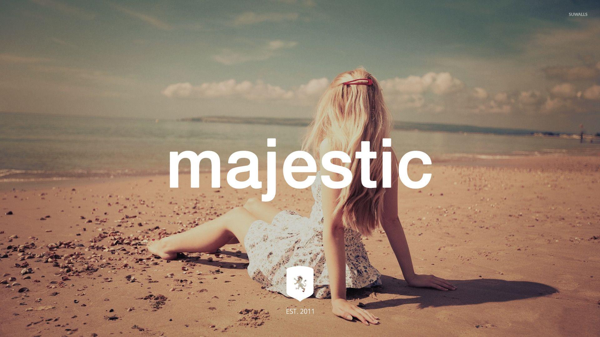 1920x1080 Majestic Casual logo on a blonde in a sundress wallpaper
