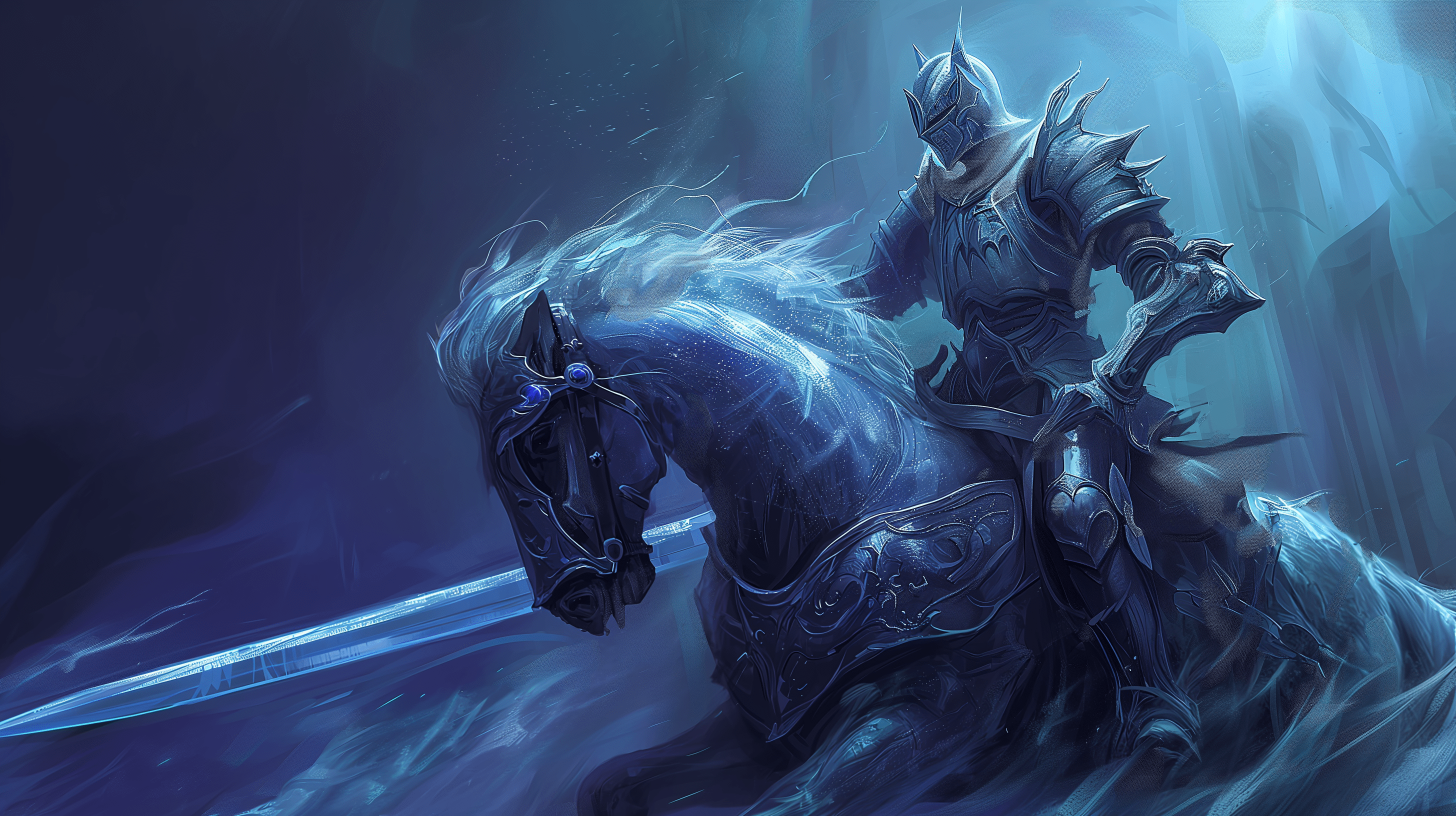 2912x1632 Ethereal Fantasy Knight on Horseback HD Wallpaper