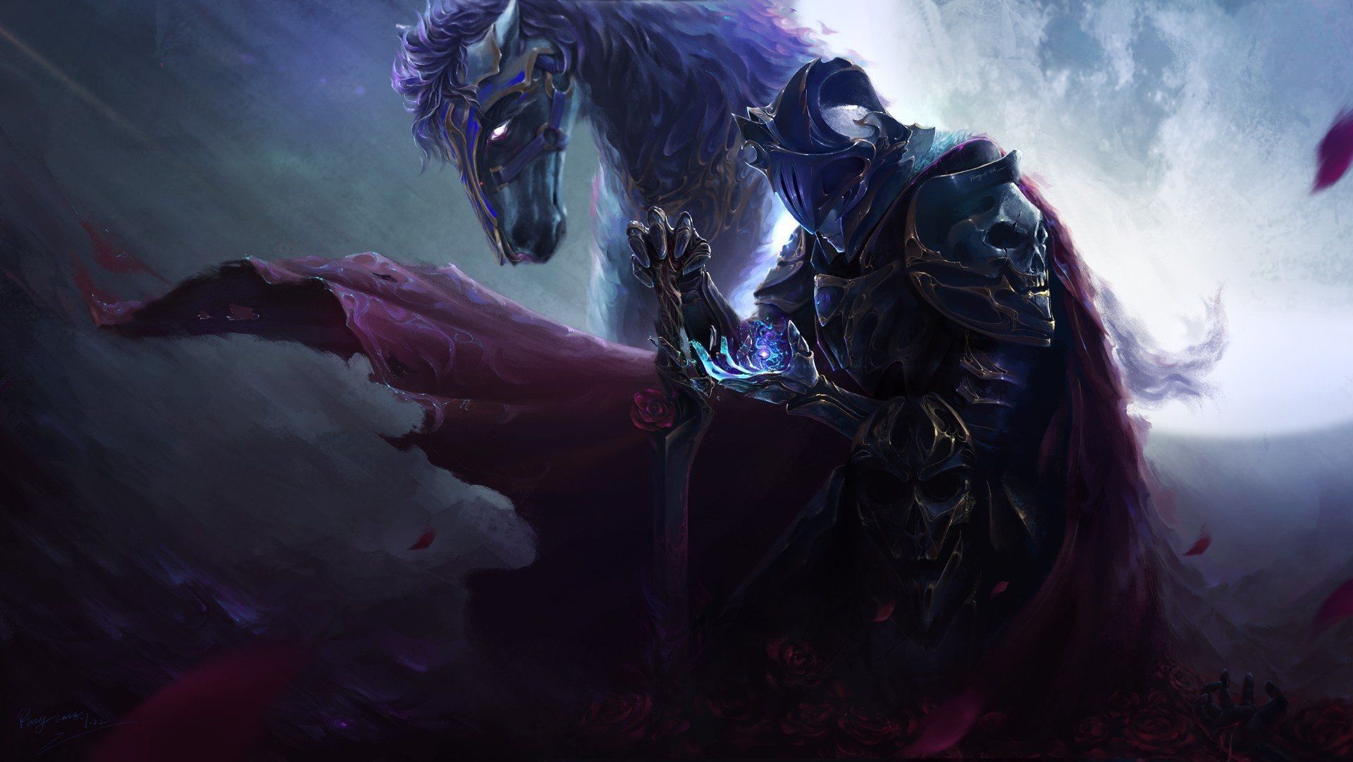 1920x1081 Armored Fantasy Knight and Horse HD Wallpaper