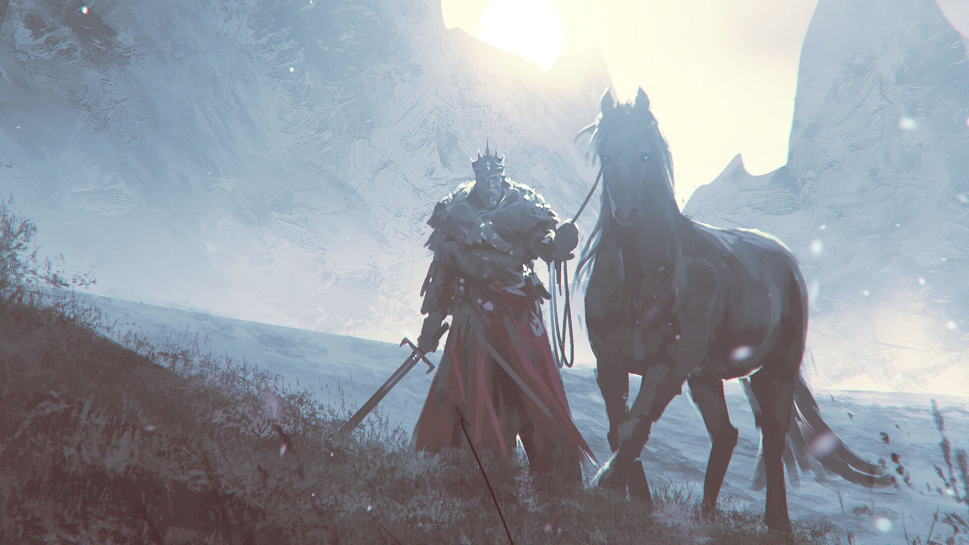 1920x1080 Download wallpaper 1920x1080 king, knight, warrior, horse, middle ages, art full hd, hdtv, fhd, 1080p HD background