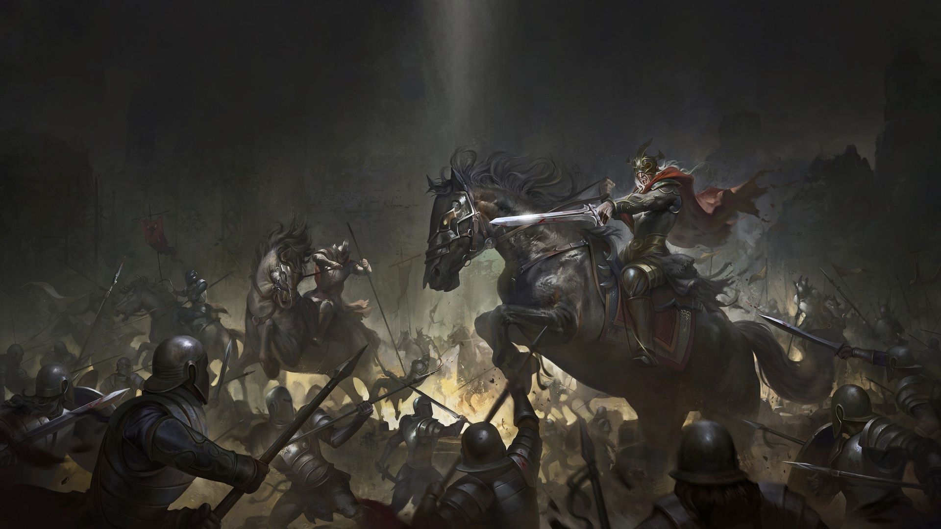 1920x1080 Phone wallpaper: Knight, Fantasy, Battle, Armor, Horse, Sword, Warrior 921899