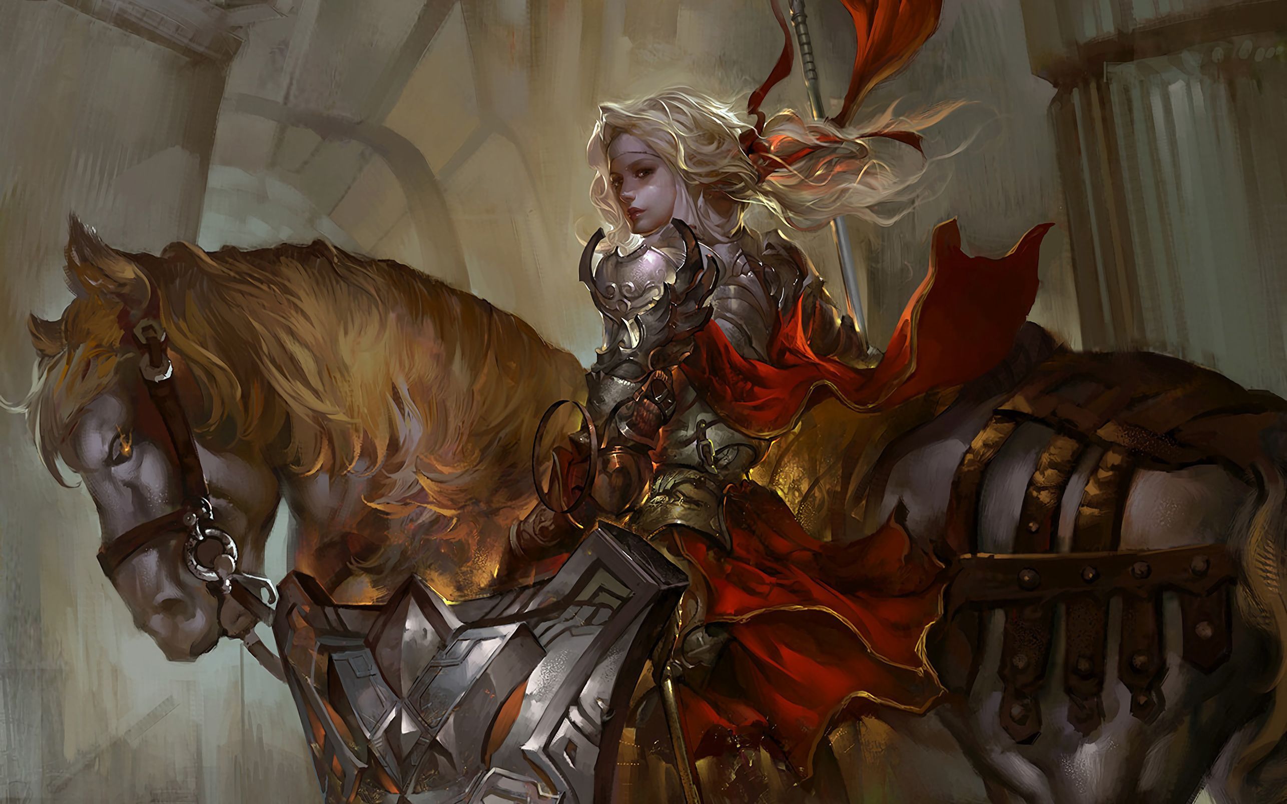 2572x1608 Desktop wallpaper: Fantasy, Knight, Armor, Horse, Joan Of Arc, Woman Warrior 4K free download for PC. 978181
