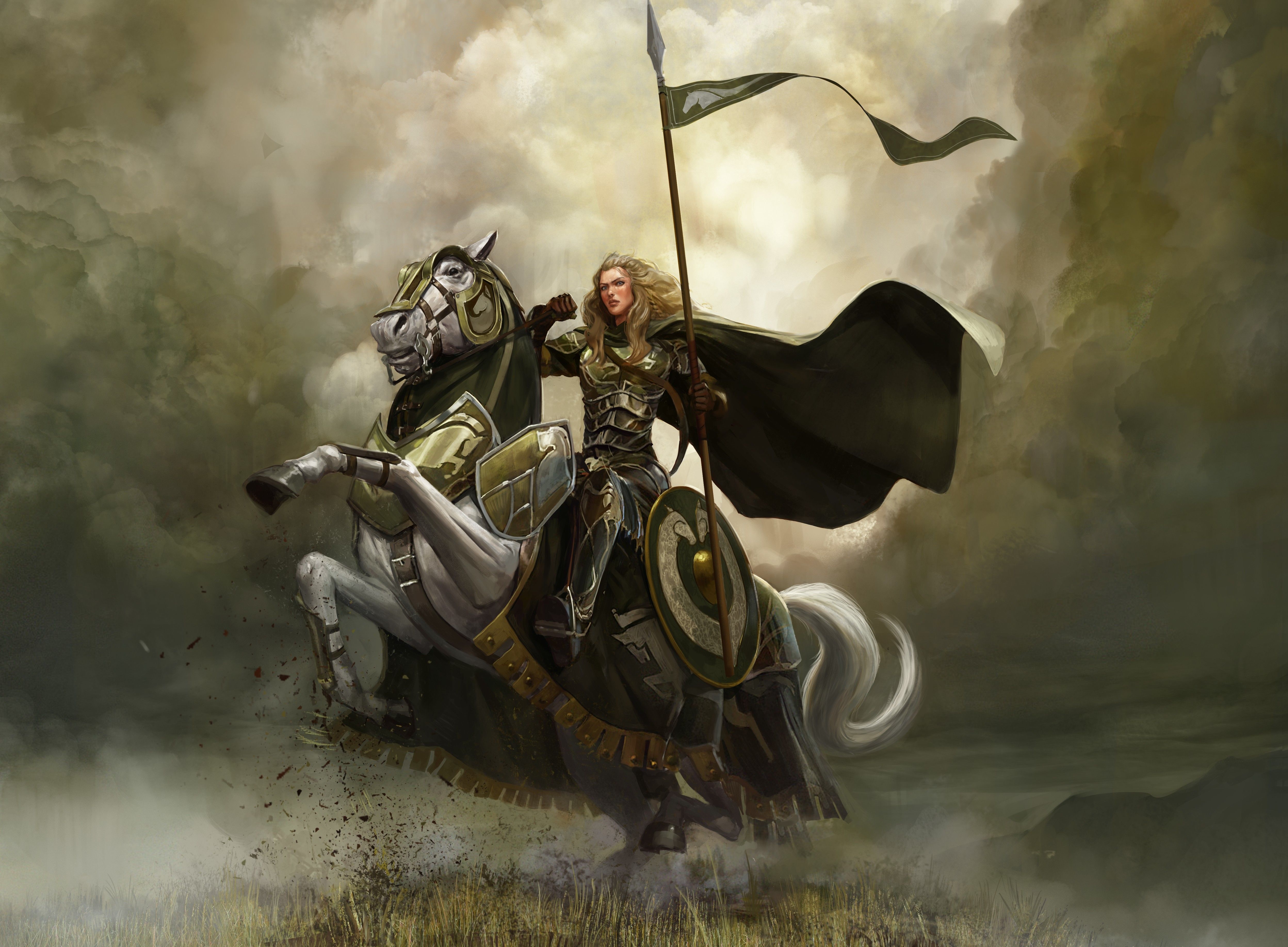 4993x3672 Wallpaper Man in Black and Gold Suit Riding Horse, Background Free Image