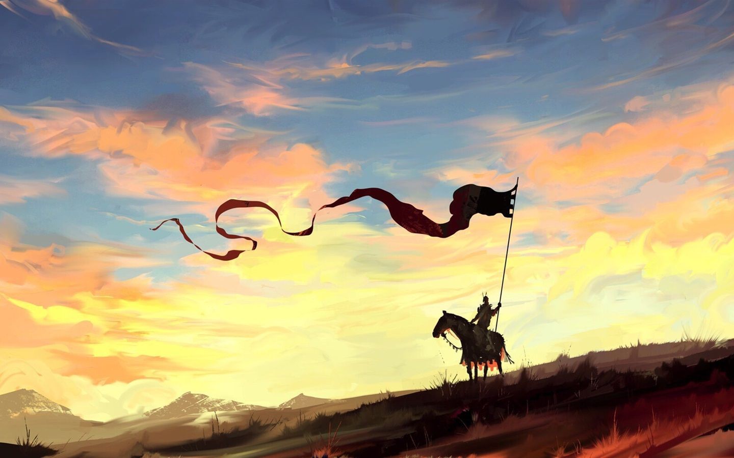 1440x900 Art Painting, Knight, Horse, Banner 640x960 IPhone 4 4S Wallpaper, Background, Picture, Image