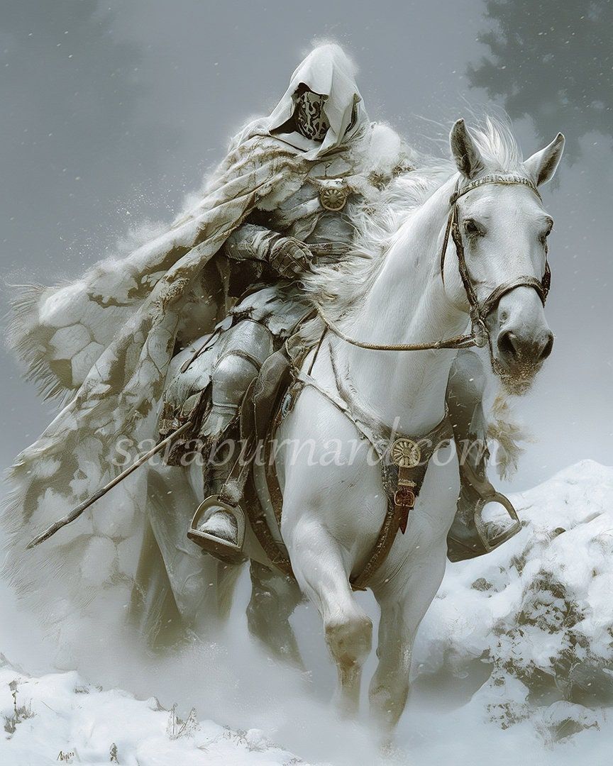 864x1080 Knight on a White Horse Digital download Fantasy Art Print Printable Poster Image JPG