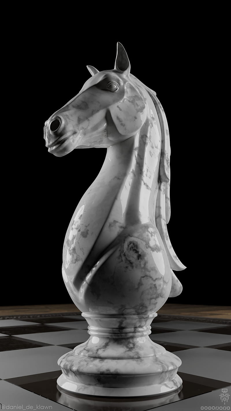 800x1422 Marble chess knight, 3D, black, horse, statue, texture, white, HD phone wallpaper