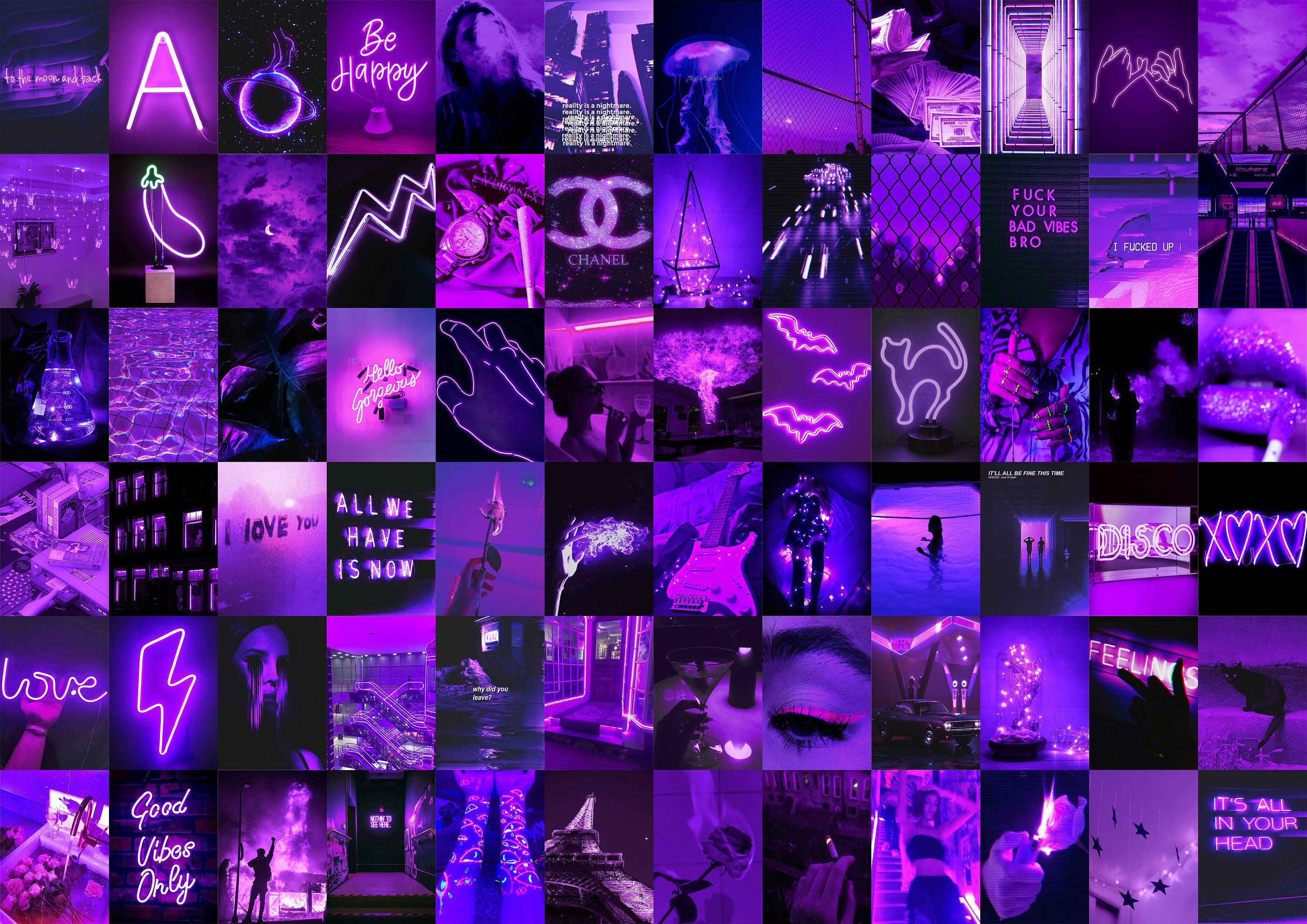 3000x2121 Purple Neon Photo Collage Kit. Aesthetic Room Decor (digital Download)