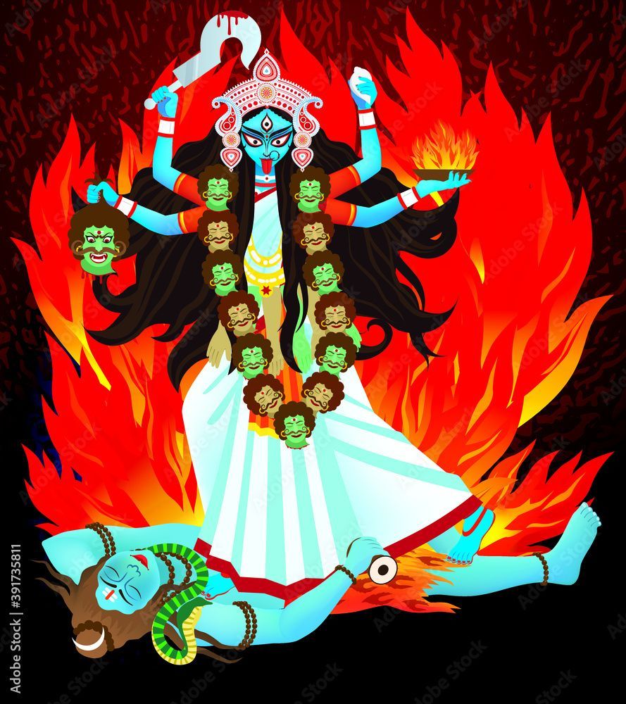 889x1000 Indian Goddess Maa Kali Vector design, illustration of Goddess Kali Maa on Diwali, Kali Pooja background of Indian festival Stock Vector
