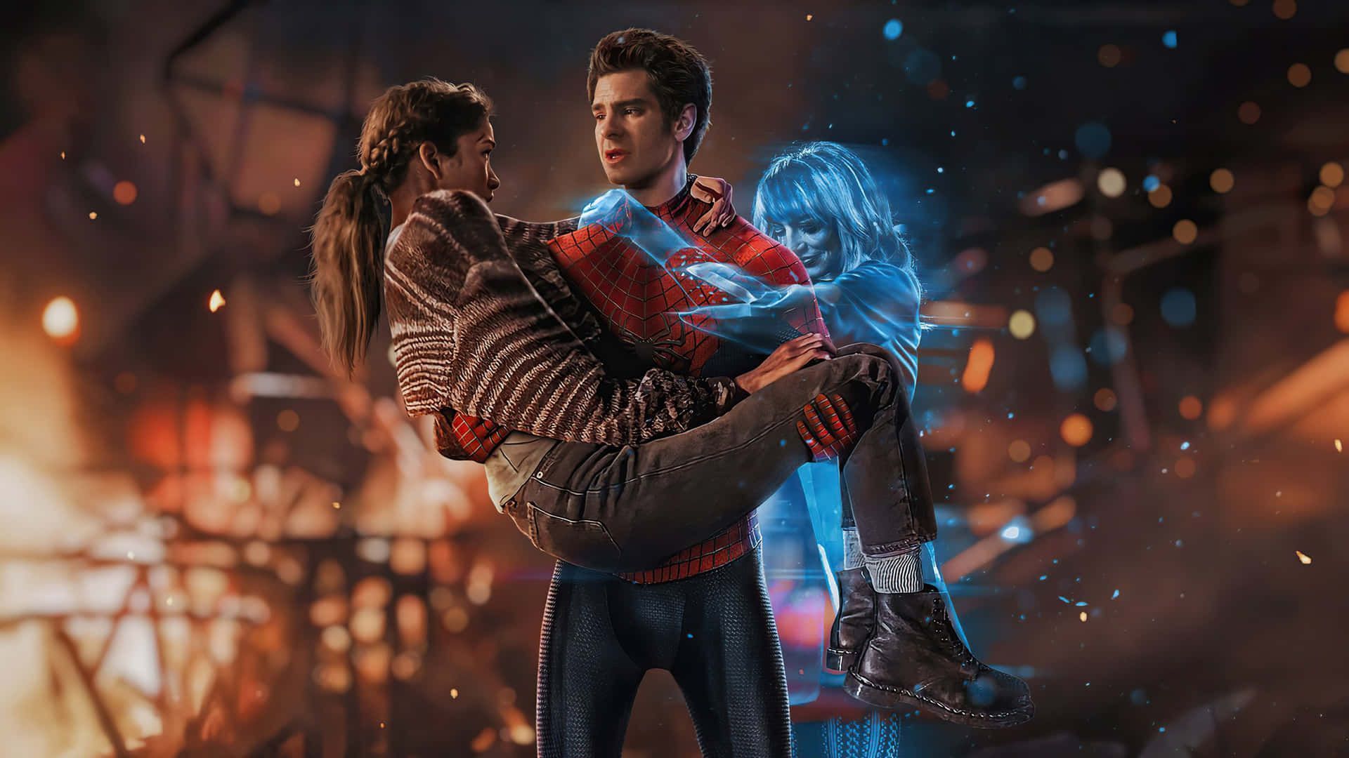 1920x1080 Download A Man And Woman Are Holding Hands In Front Of A City Wallpaper