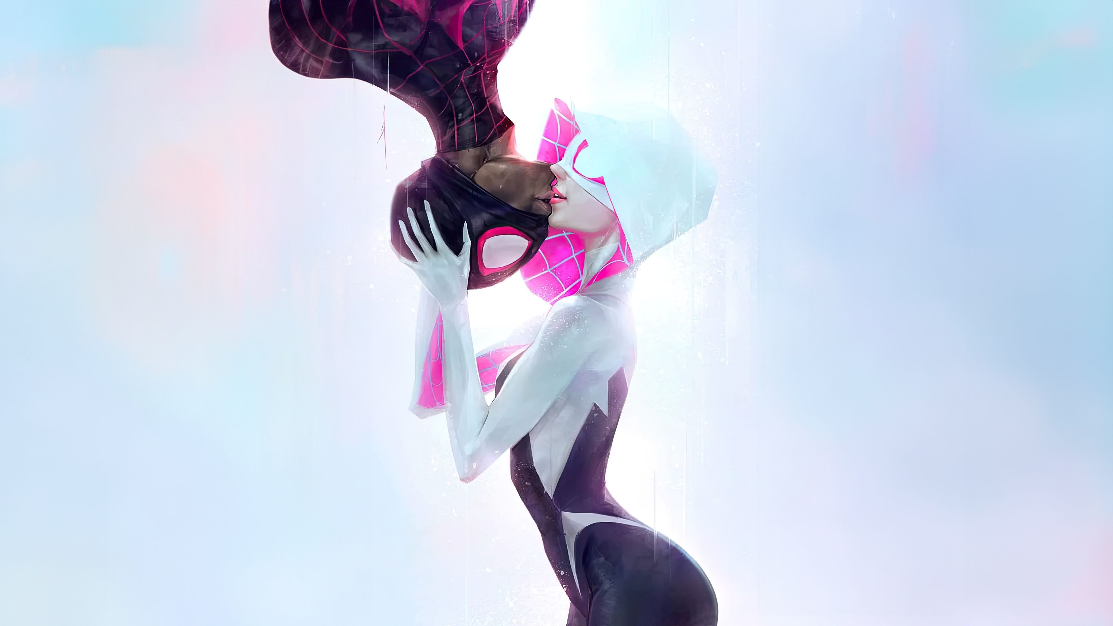 3840x2160 Wallpaper love, joy, Spiderman, together, light background, hug, amazing, Spider Man for mobile and desktop, section фантастика, resolution 3840x2160