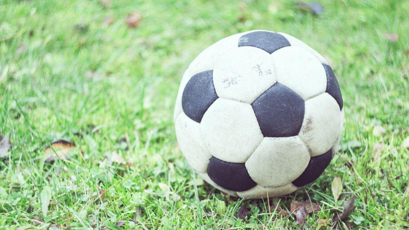 1366x768 Download wallpaper 1366x768 soccer ball, football, grass, blur