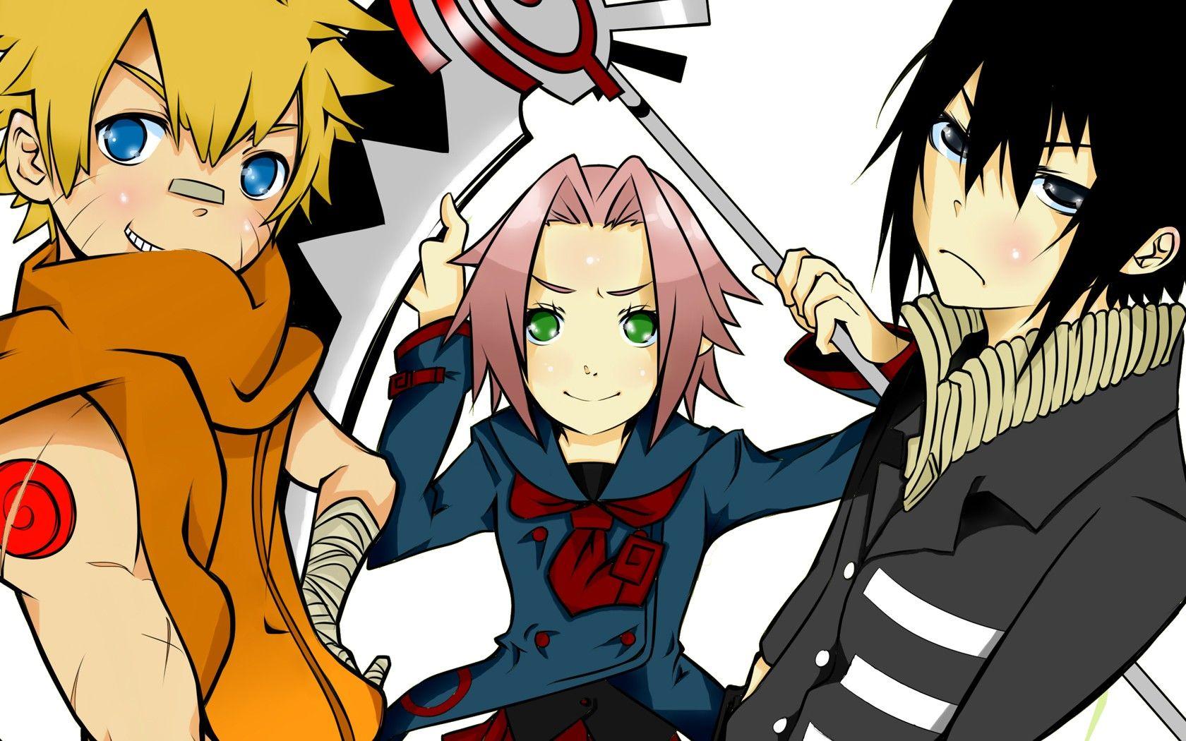 1680x1050 Soul Eater, white, Haruno Sakura, Uchiha Sasuke, Uzumaki Naruto