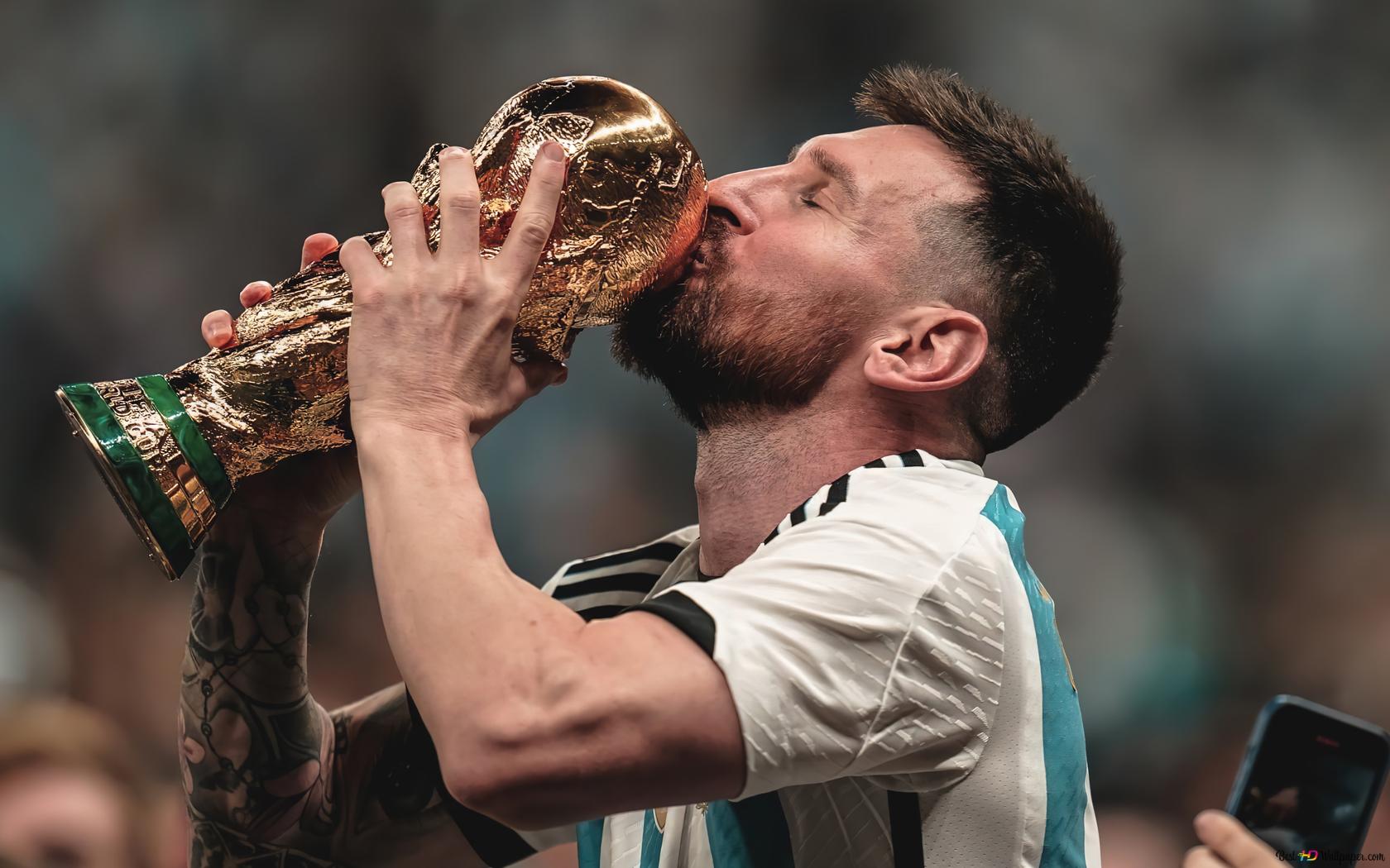 1680x1050 Fifa 2022 Trophy Lionel Messi 4K wallpaper download