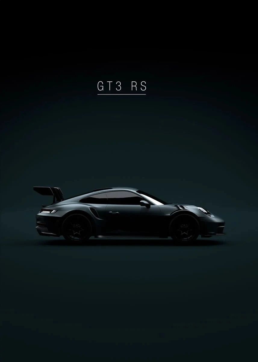 857x1200 Porsche GT3 RS Dark. Automotive Legend Tribute Wall Art Poster