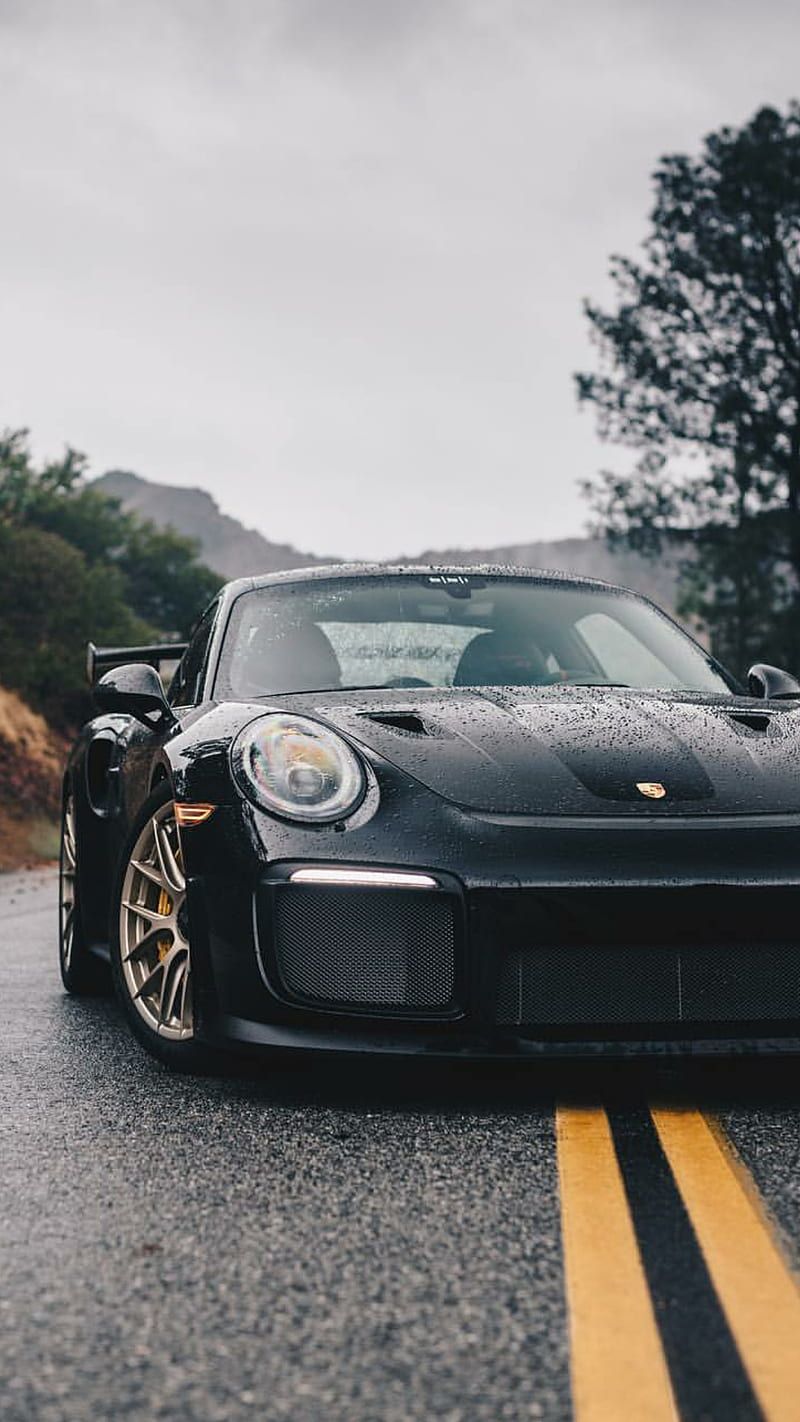 800x1422 Black Porsche, gt car, supercar, sports, america, new, HD phone wallpaper