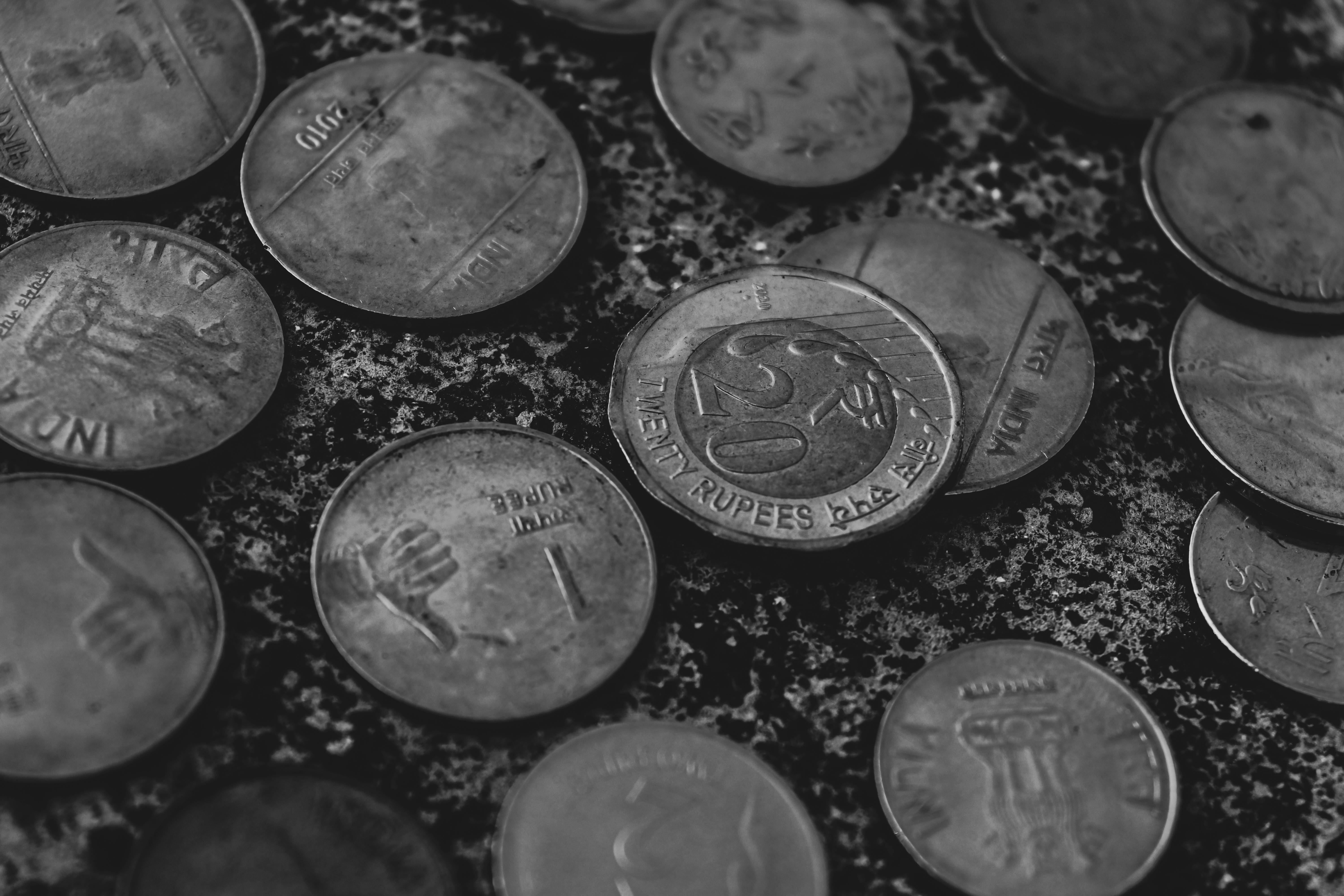 6000x4000 Indian Coins in Black and White · Free