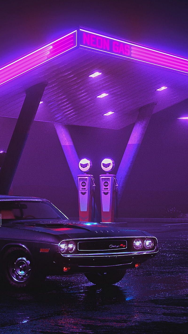 800x1423 Dodge, car, lights, neon, night, HD phone wallpaper