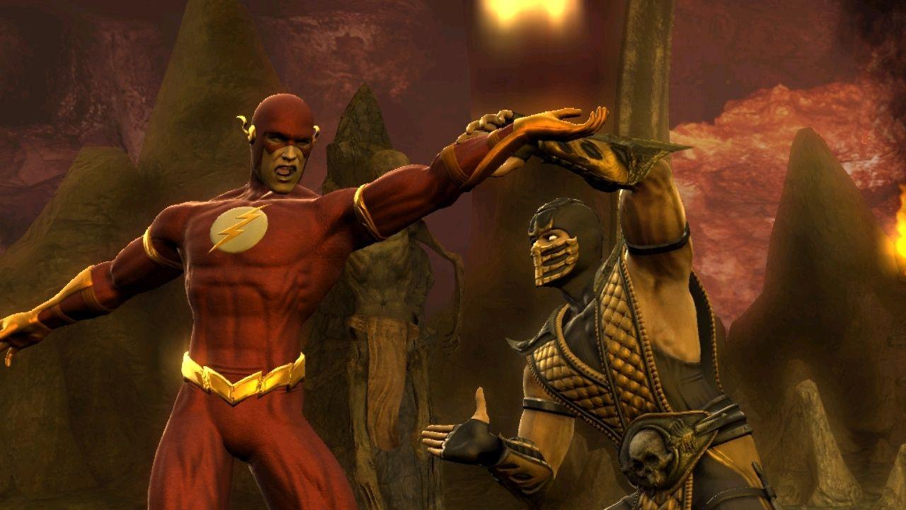 1280x720 Mortal Kombat vs. DC Universe image scopion vs flash HD wallpaper